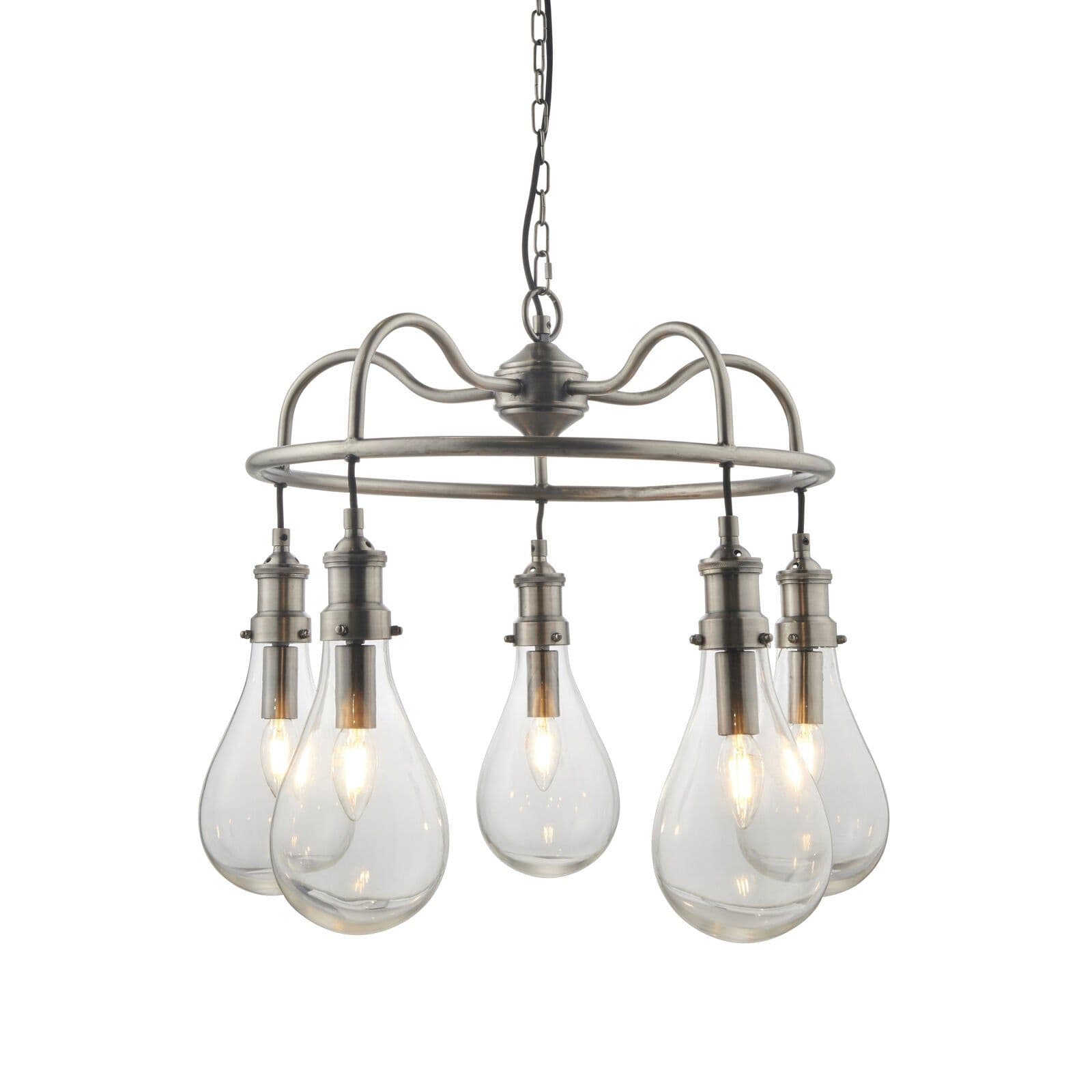 Ceiling Pendant Light Antique Nickel Plate & Clear Glass 5 x 6W LED E14