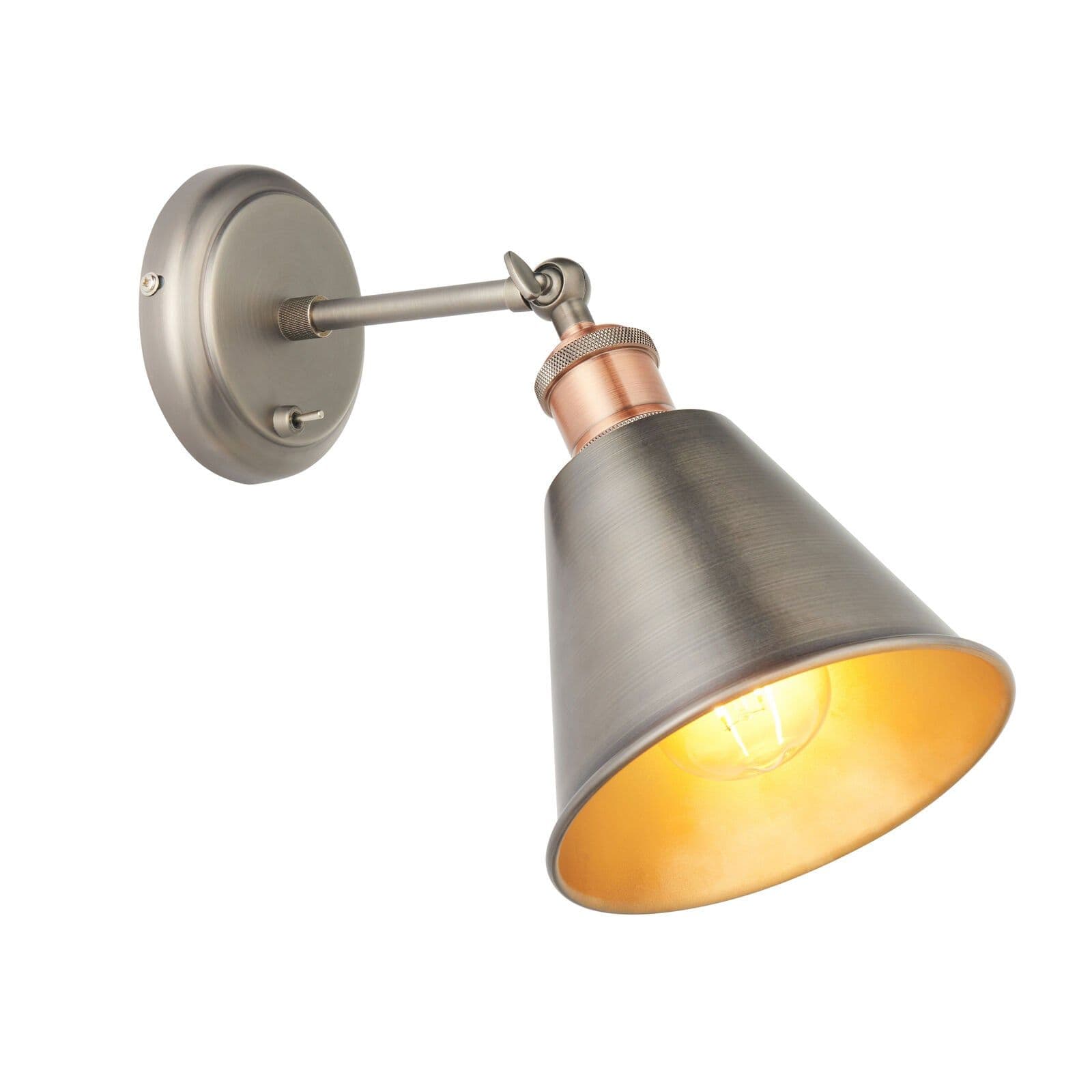 Wall Light Aged Pewter & Aged Plate 10W LED E27 Living Room e10179