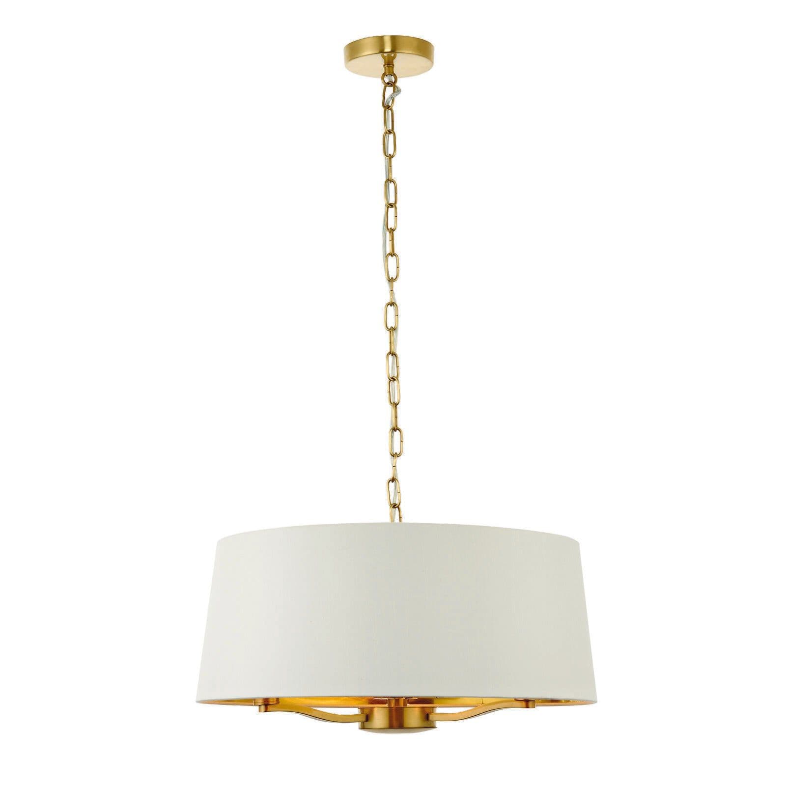 Ceiling Pendant Light Satin Brass & Vintage Fabric 3 x 40W E14 e10194