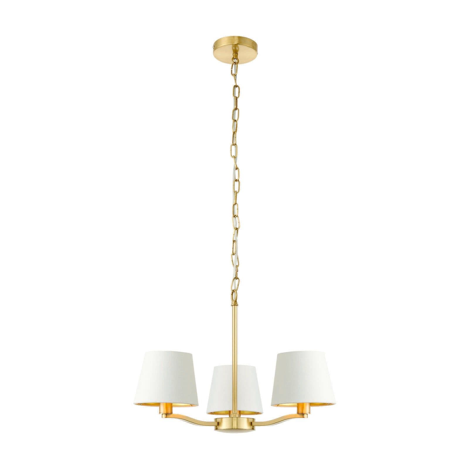 Ceiling Pendant Light Satin Brass & Vintage Fabric 3 x 40W E14 e10195