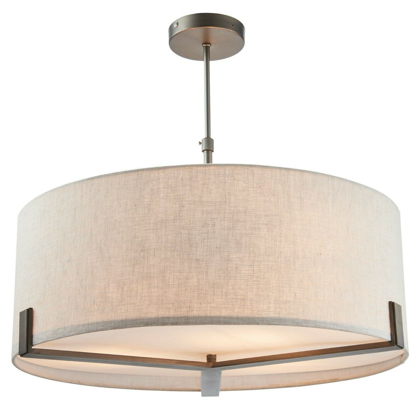 Ceiling Pendant Light Brushed Plate & Natural Linen 3 x 40W E27