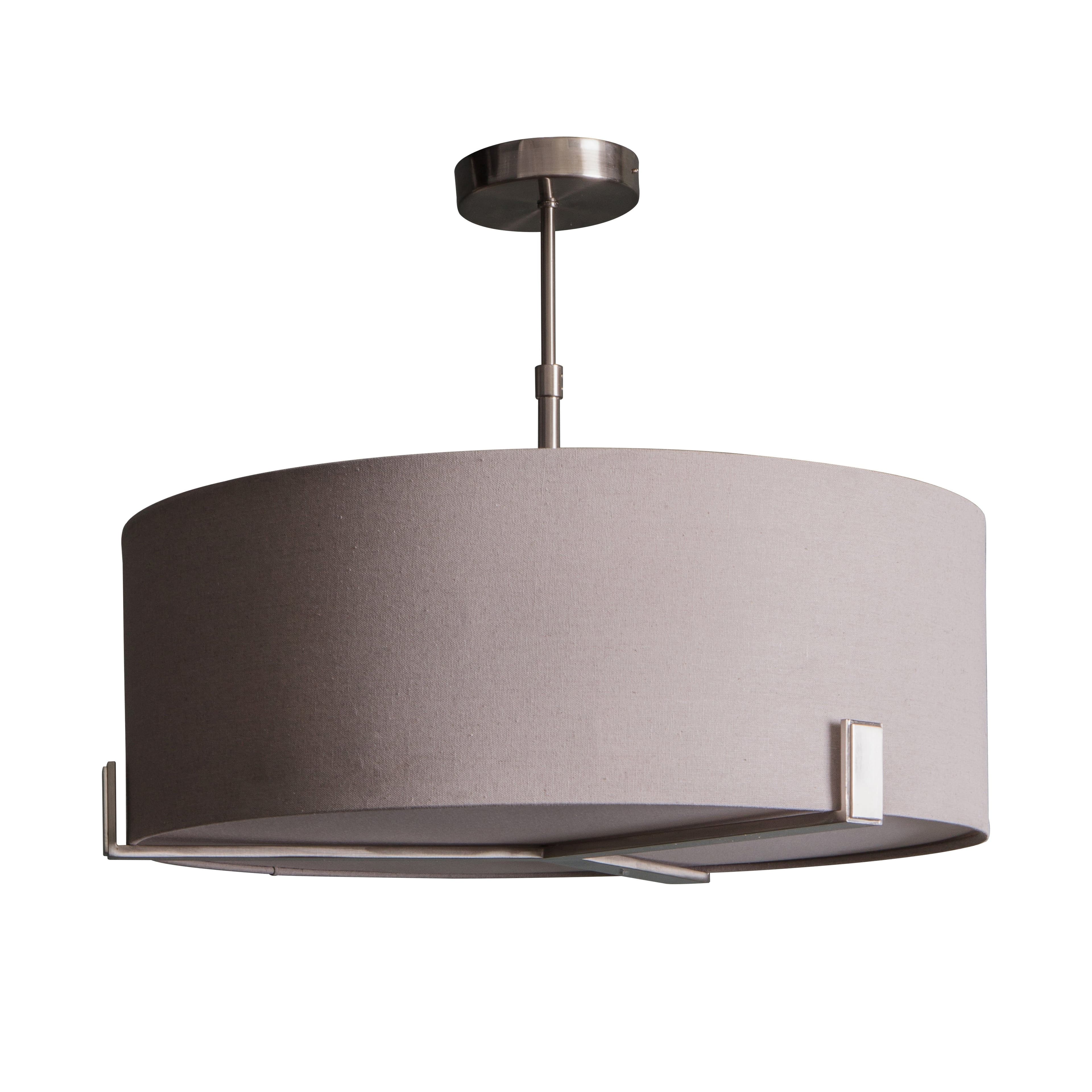 Ceiling Pendant Light Satin Nickel Plate & Slate Fabric 3 x 10W LED E27