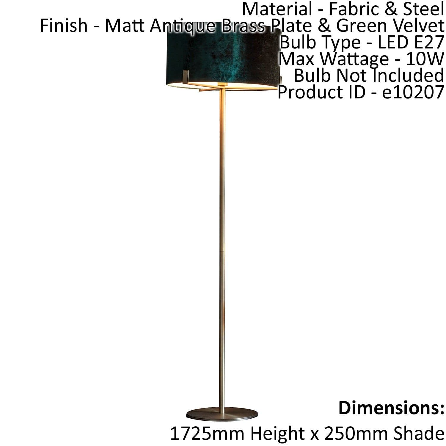Floor Lamp Light Matt Antique Brass & Velvet 10W LED E27 Base & shade