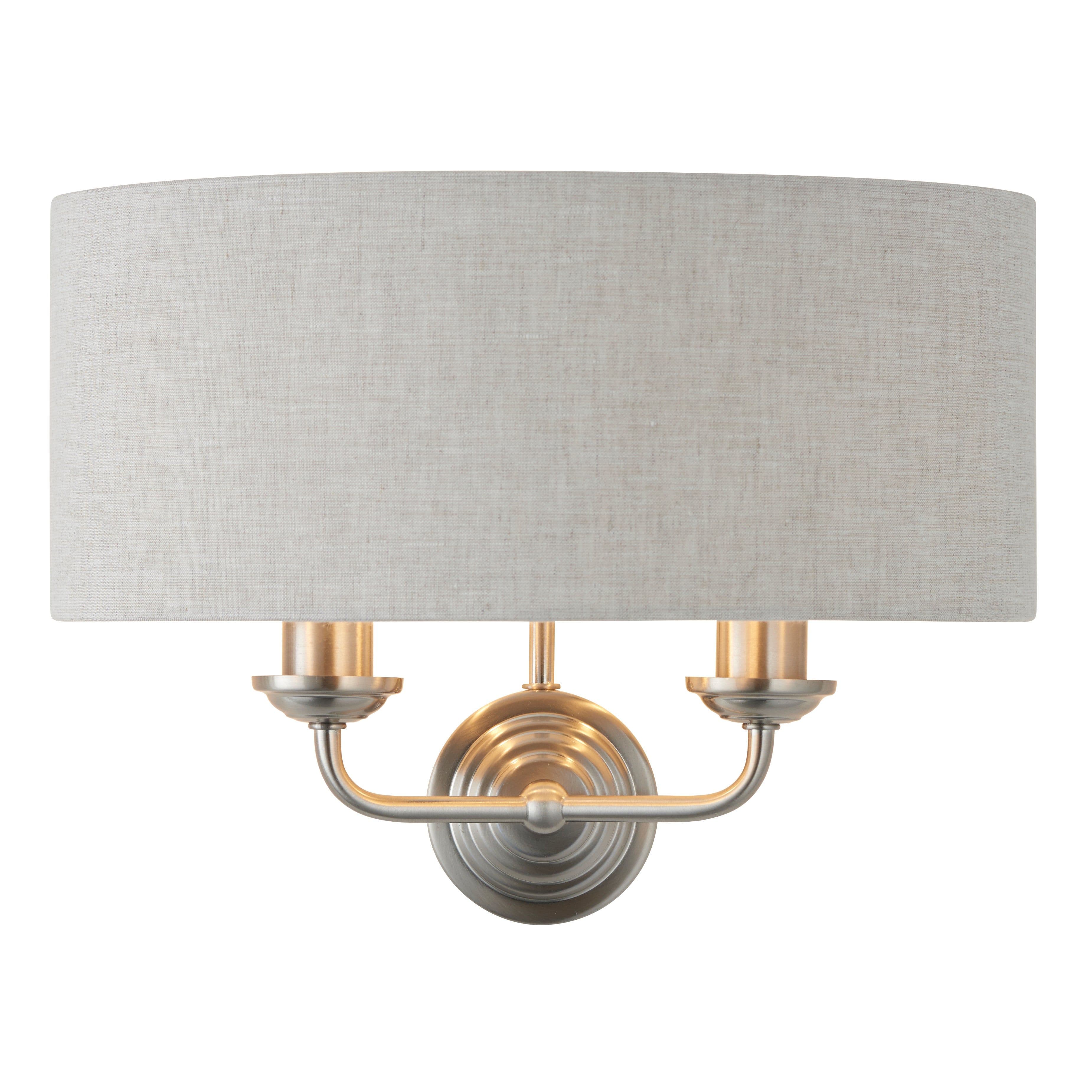 Wall Light - Brushed Chrome Plate & Natural Linen - 2 x 40W E14 - Dimmable