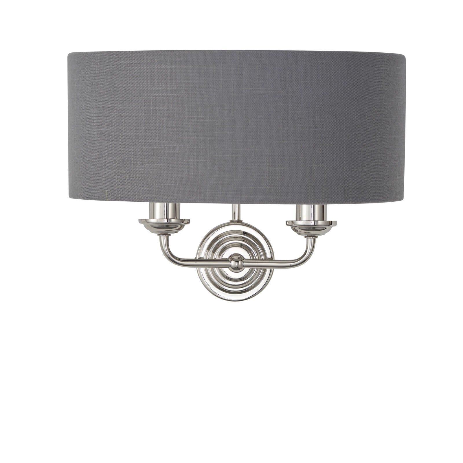 Wall Light Bright Nickel Plate & Fabric 2 x 40W E14 Dimmable
