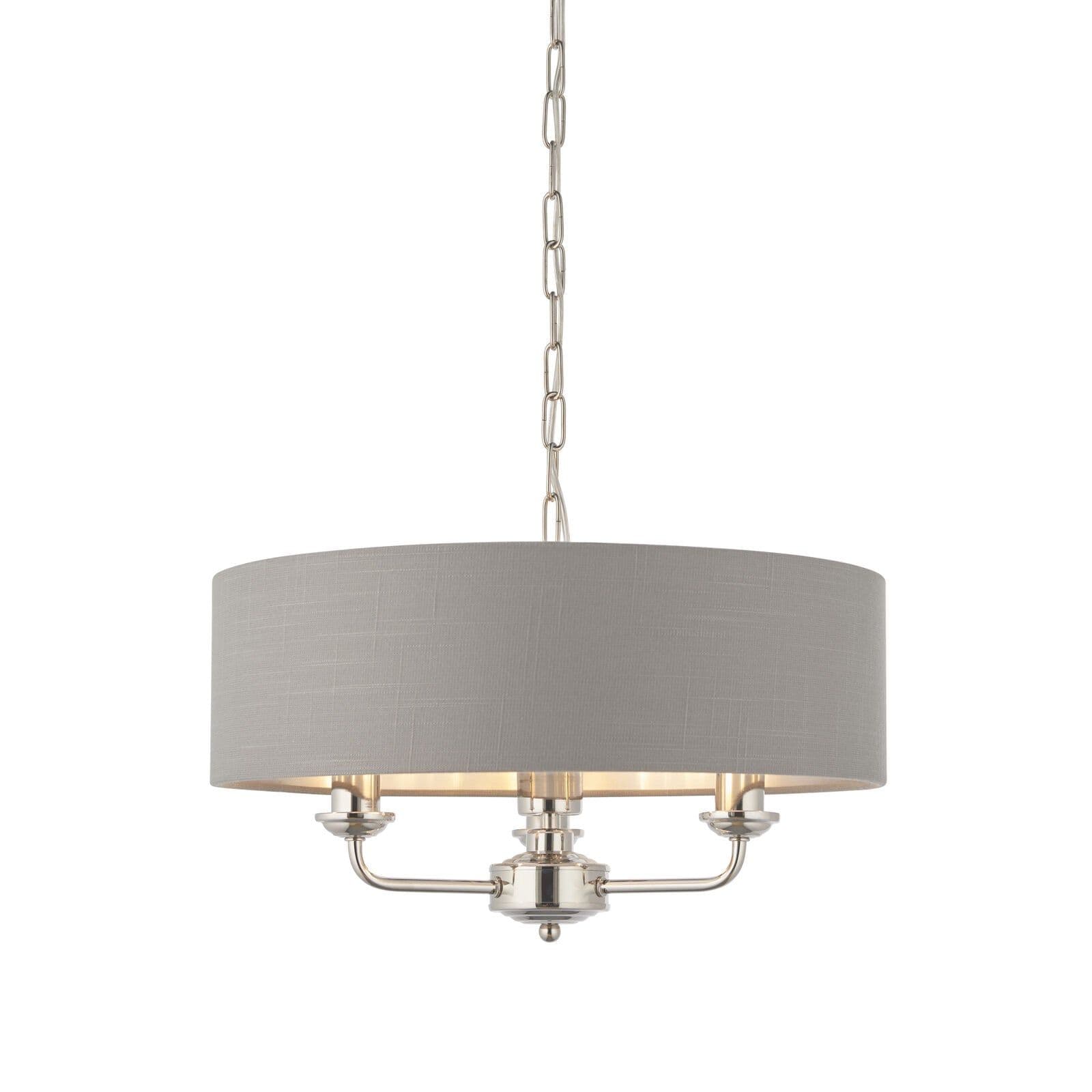 Ceiling Pendant Light Bright Nickel & Fabric 3 x 40W E14 e10231