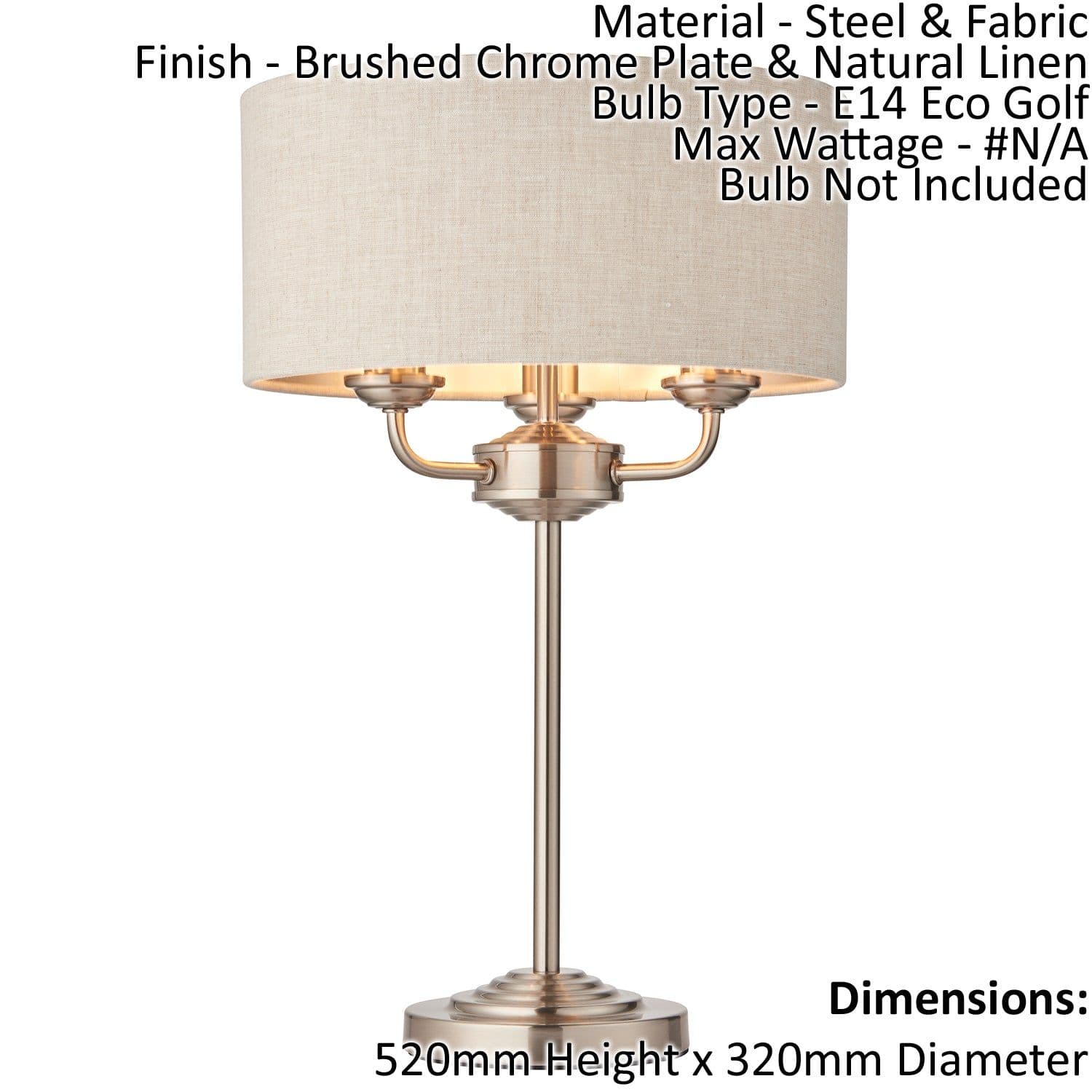 Table Lamp Brushed Chrome Plate & Linen 3 x 18W E14 Eco golf