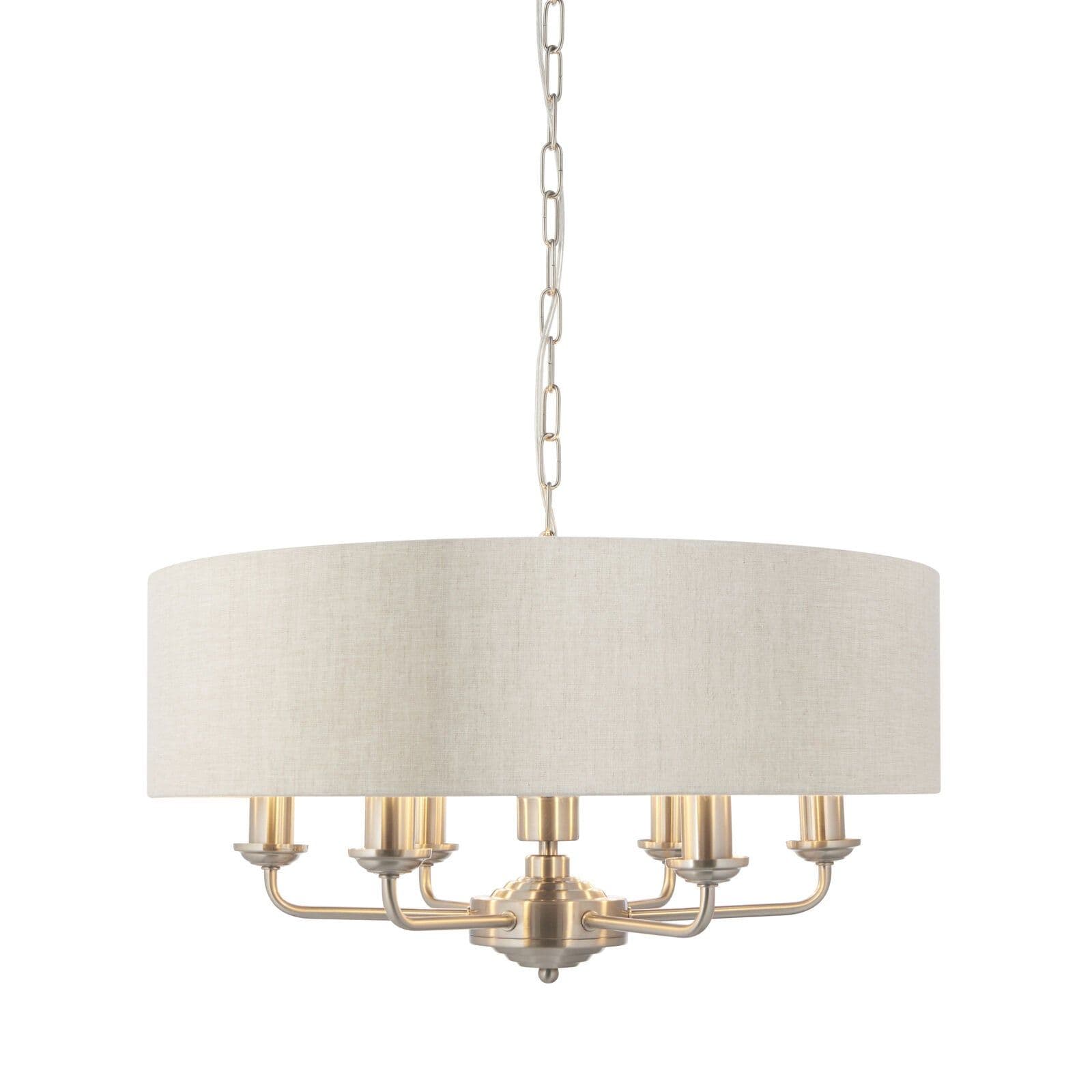 Ceiling Pendant Light - Brushed Chrome Plate & Natural Linen - 6 x 40W E14
