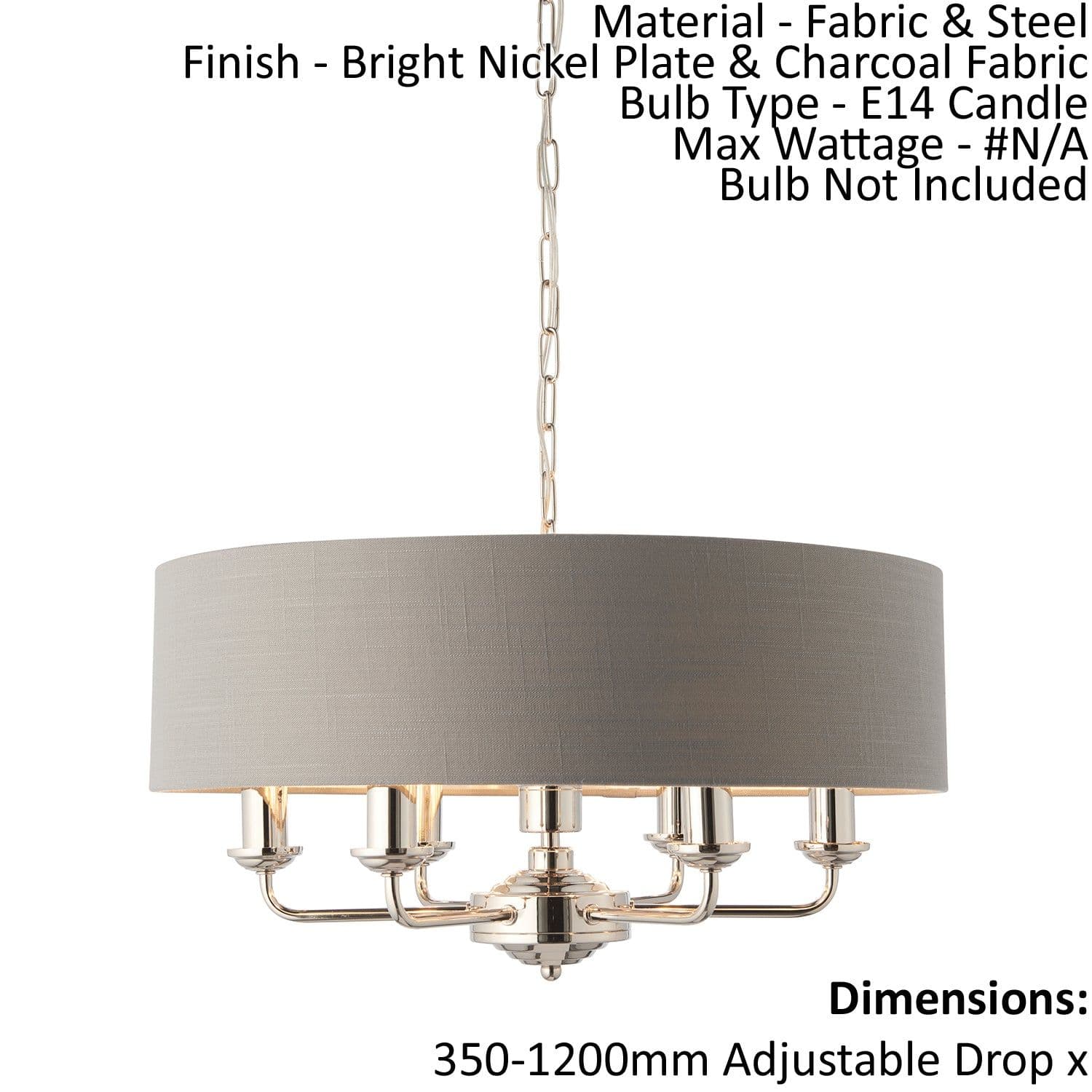 Ceiling Pendant Light Bright Nickel & Fabric 6 x 40W E14 e10242