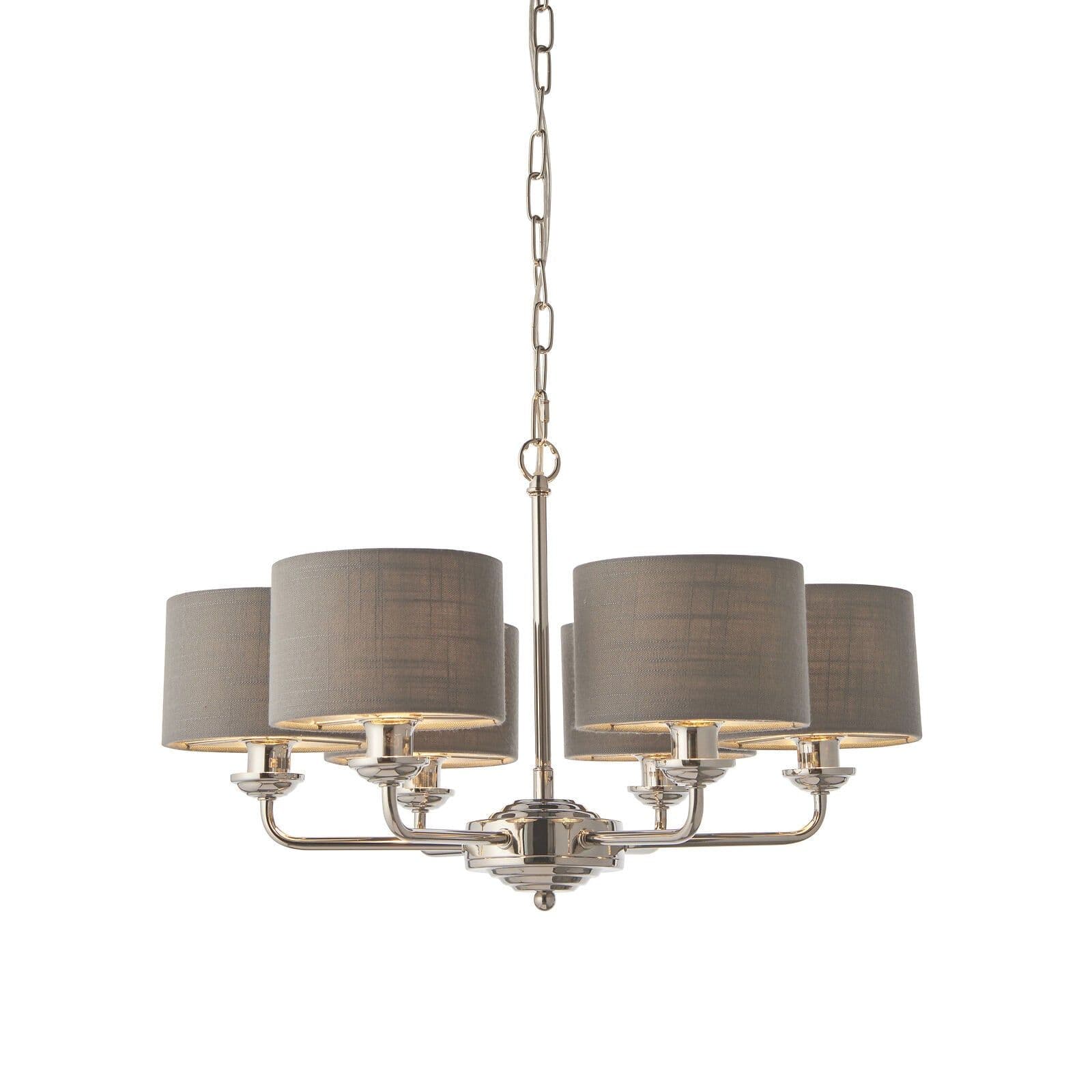 Ceiling Pendant Light Bright Nickel Plate & Fabric 6 x 28W E14