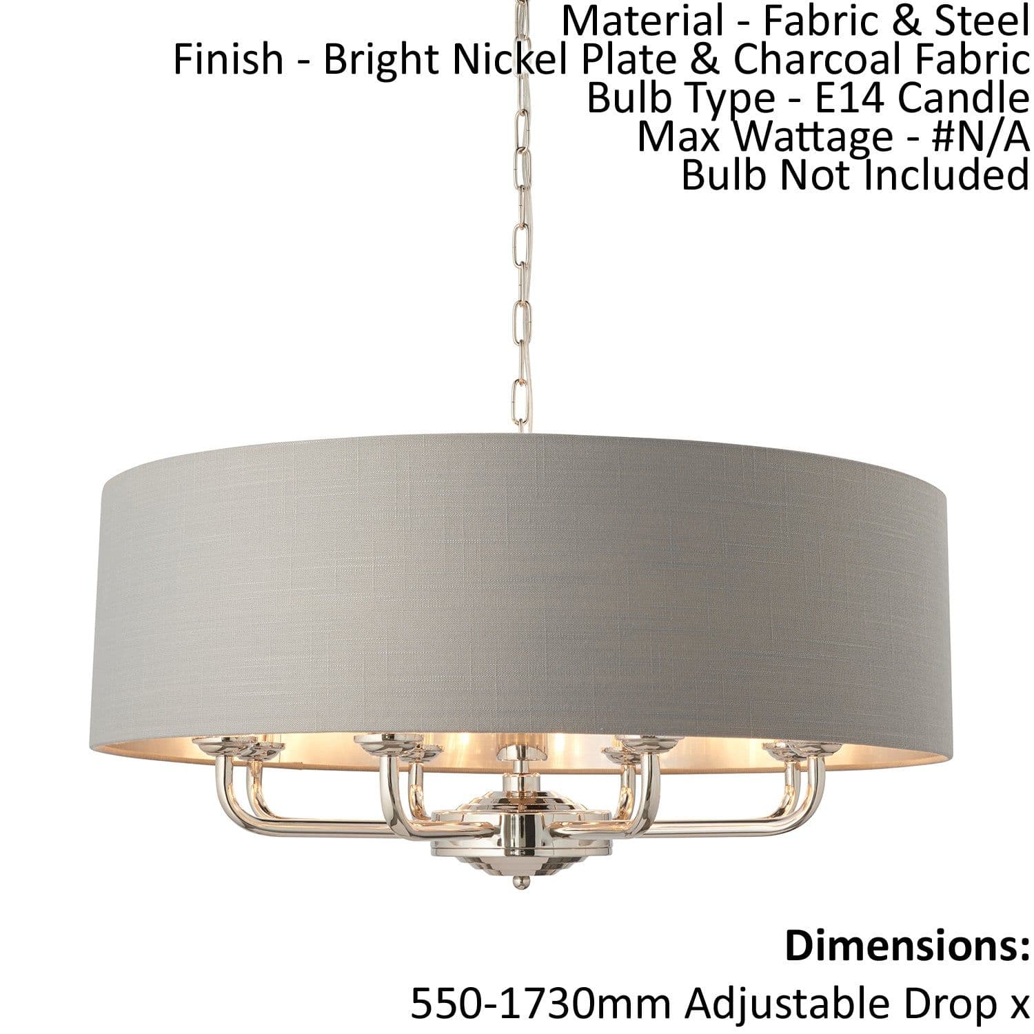 Ceiling Pendant Light Bright Nickel Plate & Fabric 8 x 40W E14