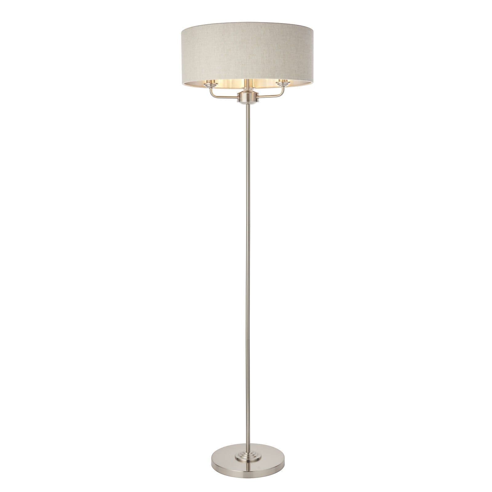 Floor Lamp Light Brushed Chrome & Linen 3 x 40W E14 Base & shade