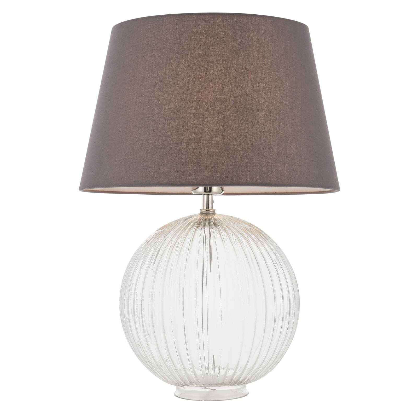 Table Lamp Clear Ribbed Glass & Charcoal Grey Cotton 40W E27 Base & Shade