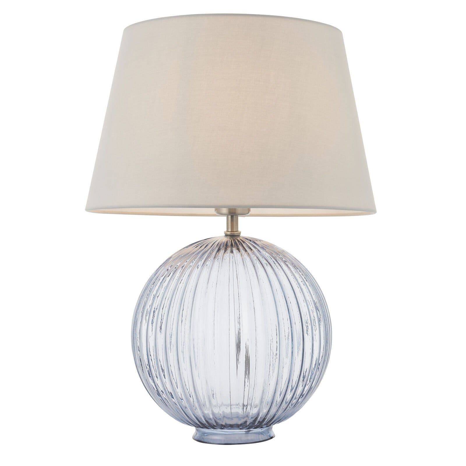 Table Lamp Smokey Ribbed Glass & Pale Cotton 40W E27 GLS