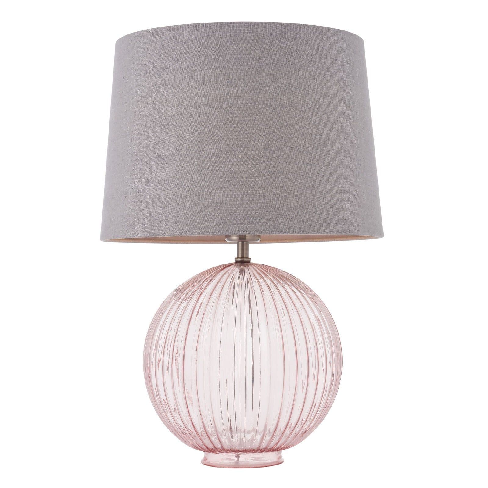 Table Lamp Dusky Ribbed Glass & Charcoal Linen 40W E27 Bedside Light