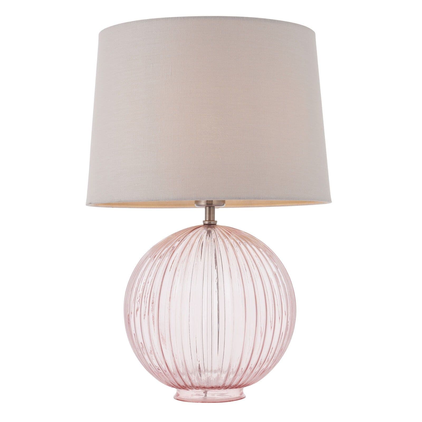 Table Lamp Dusky Ribbed Glass & Natural Linen 40W E27 Bedside Light