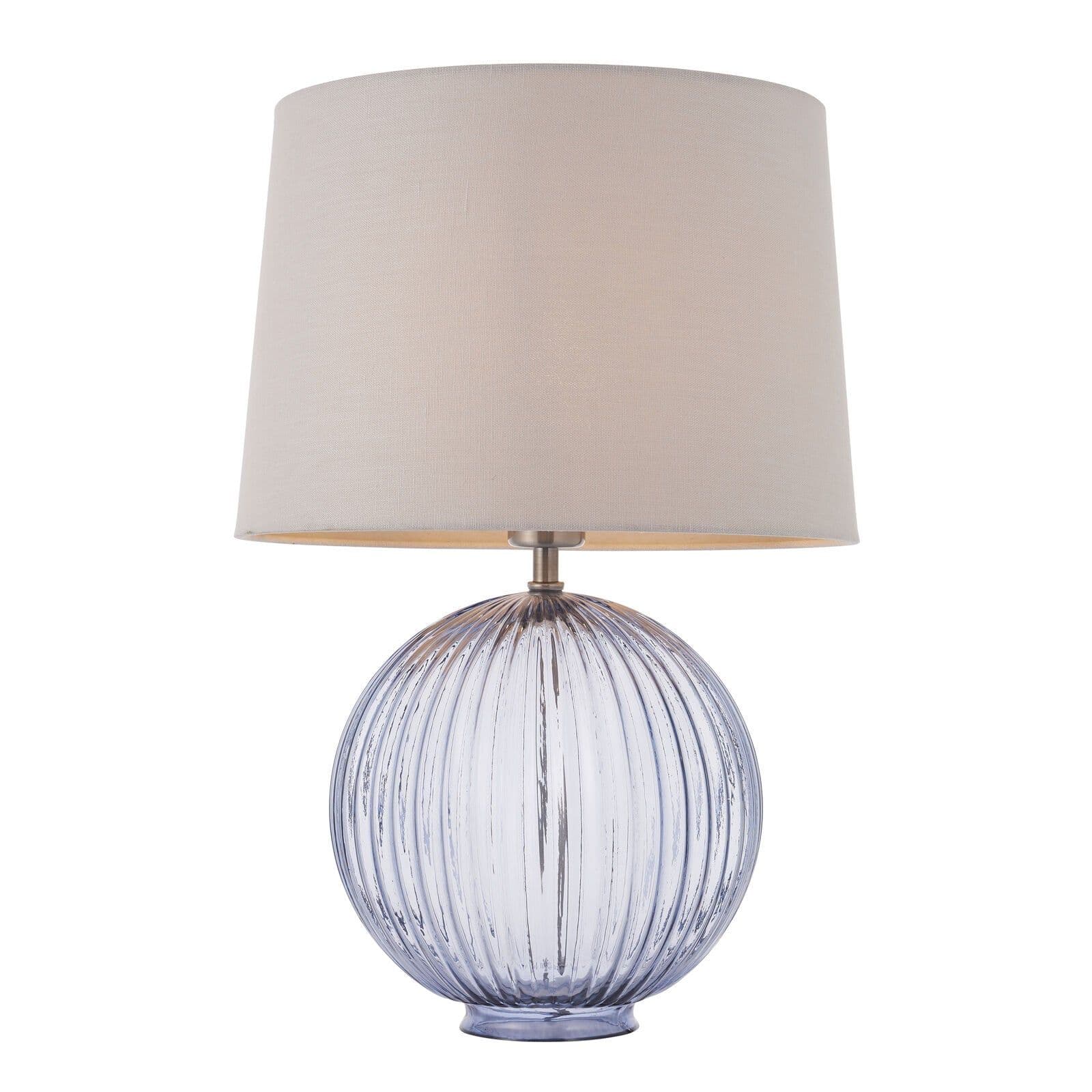 Table Lamp Smokey Ribbed Glass & Natural Linen 40W E27 Bedside Light