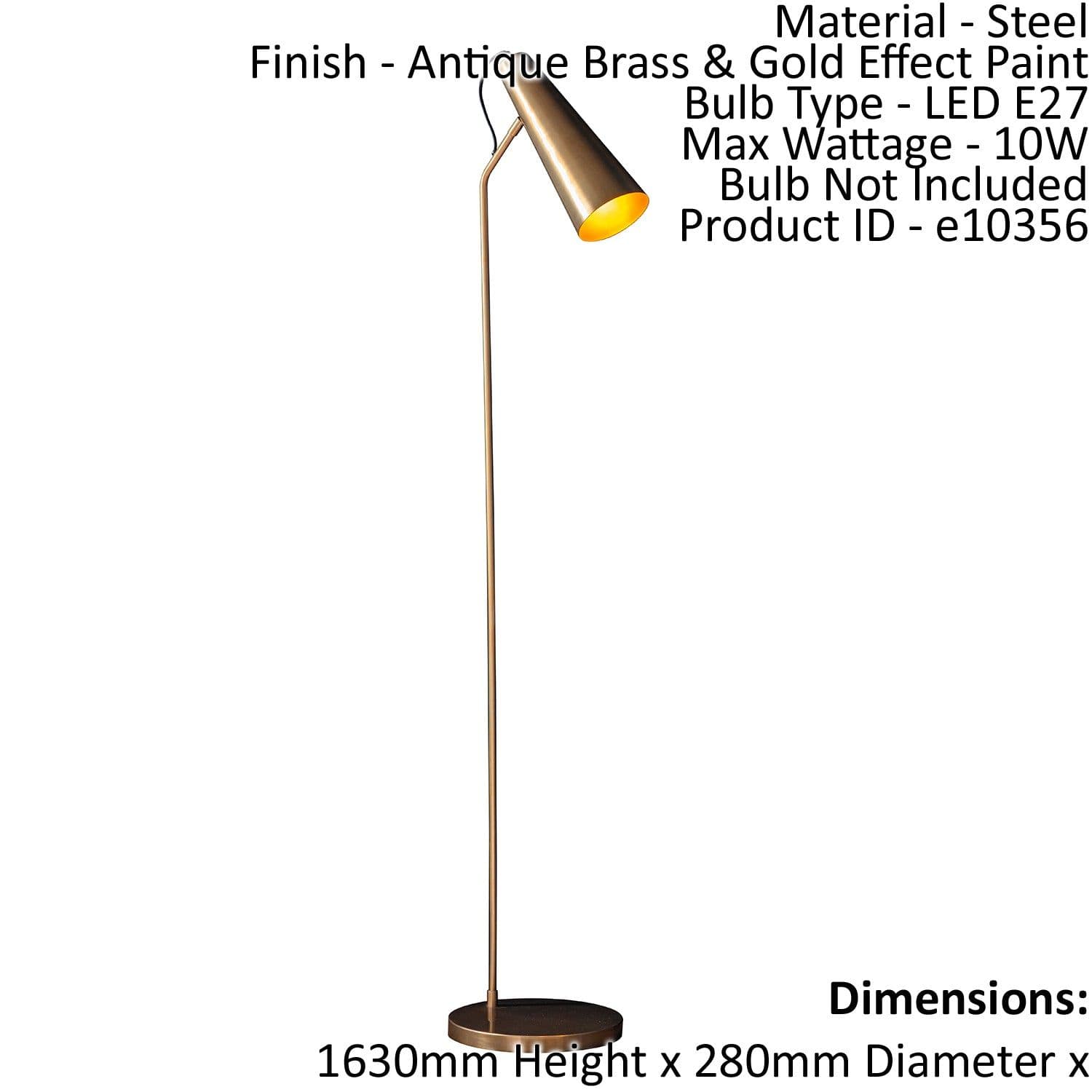 Floor Lamp Light Antique Brass & Effect Paint 10W LED E27 Standing