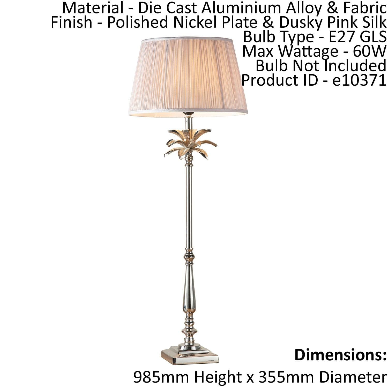 Table Lamp Polished Nickel & Dusky Silk 60W E27 Bedside Light e10371