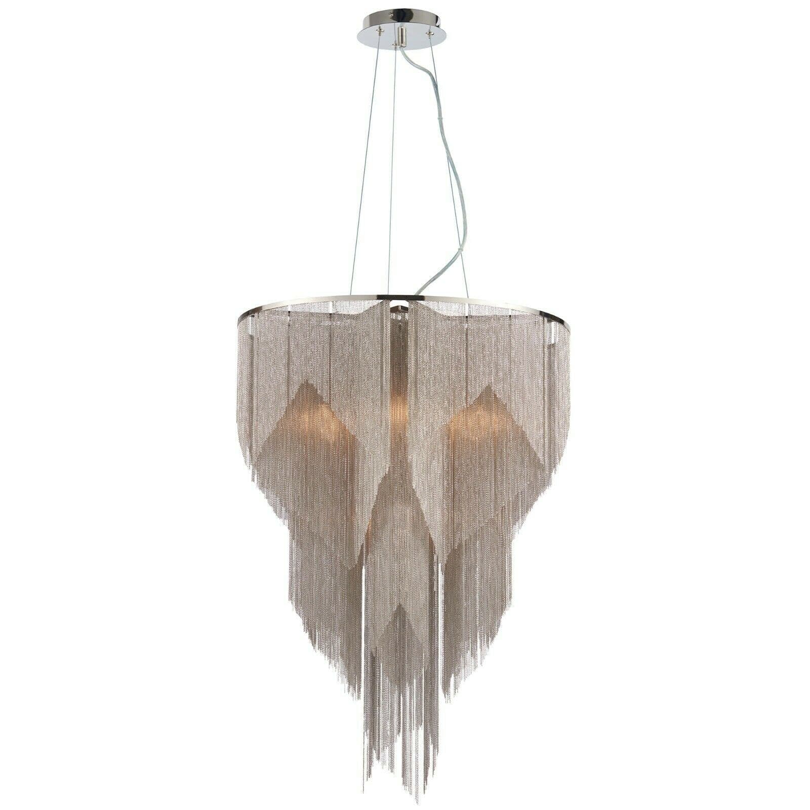 Ceiling Pendant Light Bright Nickel Plate & Effect Chain 6 x 40W E14
