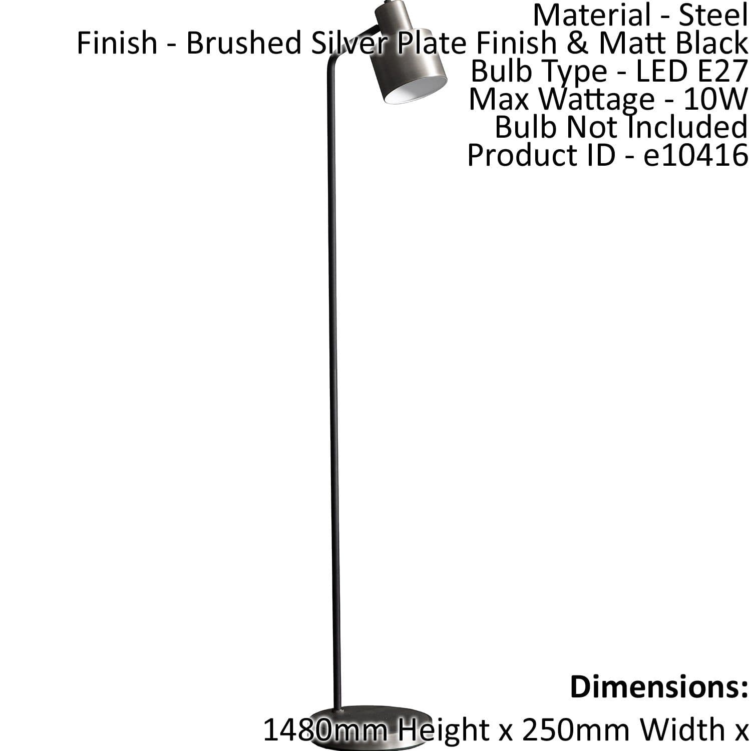 Floor Lamp Light Brushed Silver Finish & Matt 10W LED E27 Standing