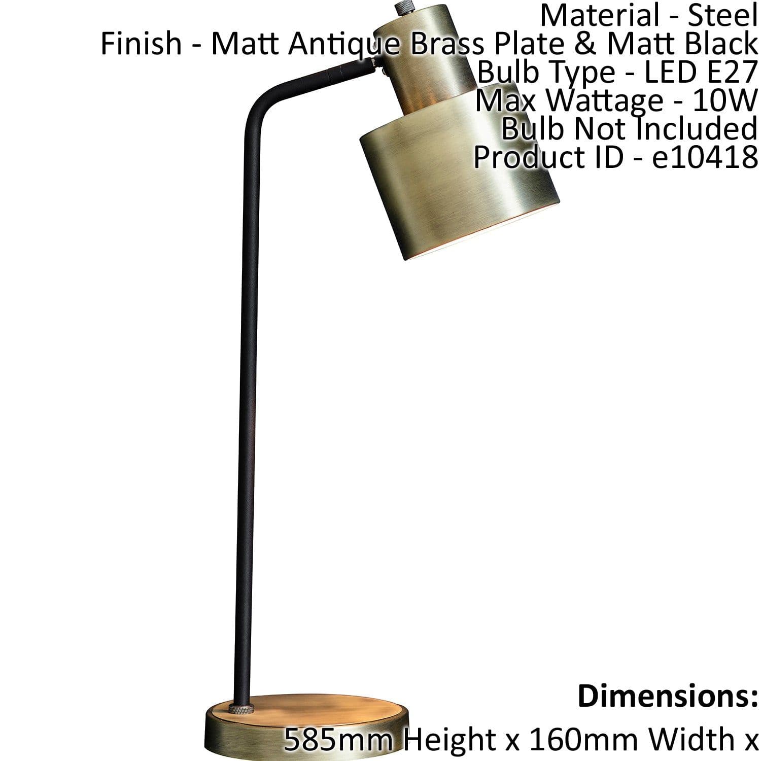 Table Lamp Matt Antique Brass Plate & Matt 10W LED E27 Bedside Light