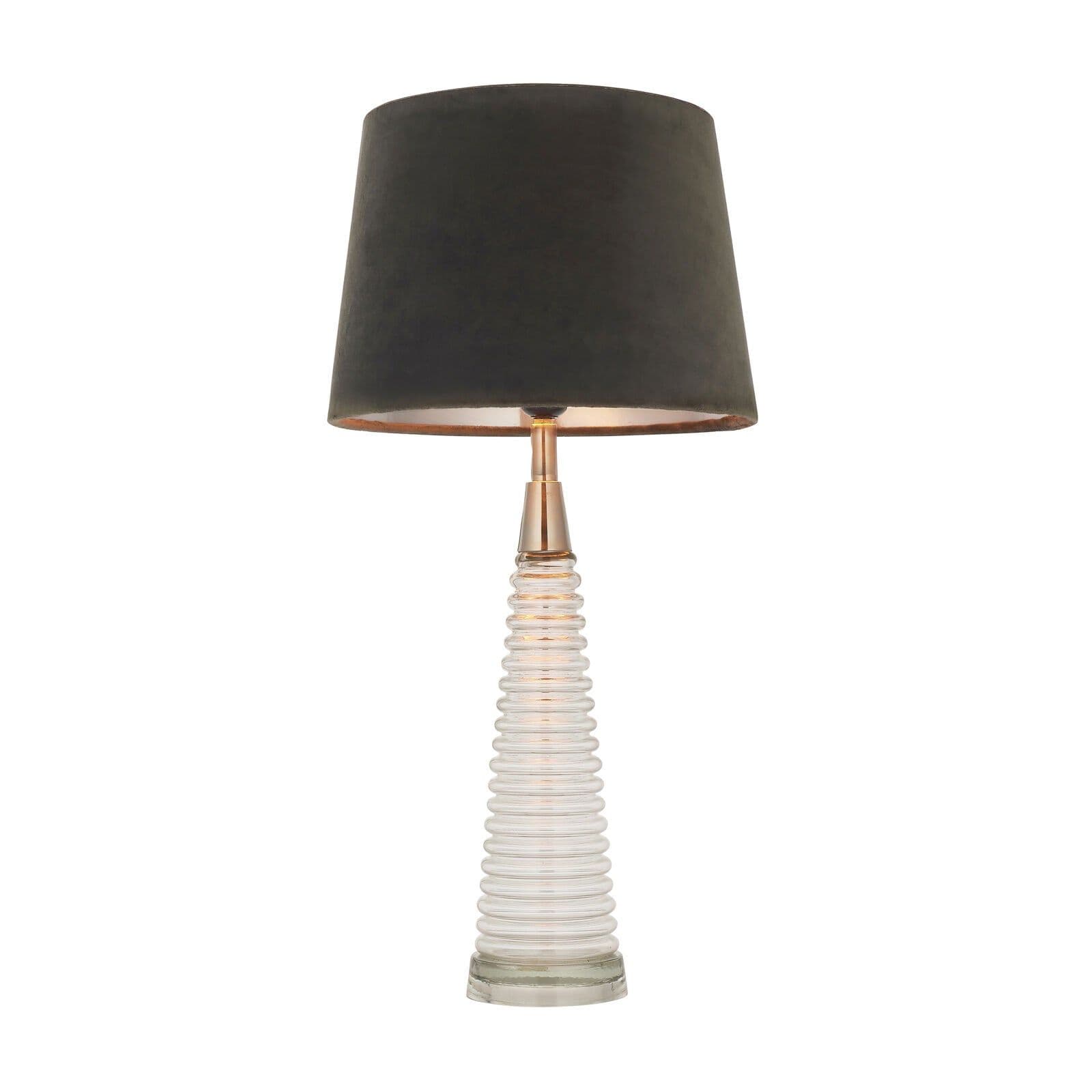 Table Lamp Clear Ribbed Glass Bright Nickel Plate & Mocha Velvet 40W E27