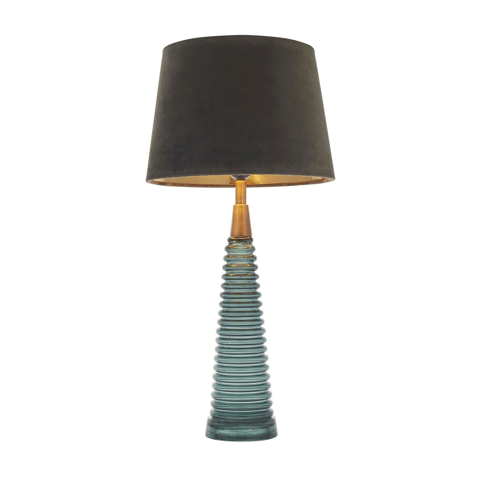 Table Lamp Ribbed Glass Antique Brass Effect & Mocha Velvet 40W E27