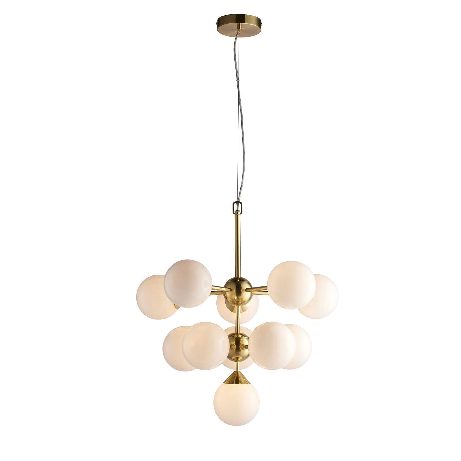 Ceiling Pendant Light Satin Brass Plate & Gloss Glass 11 x 18W G9