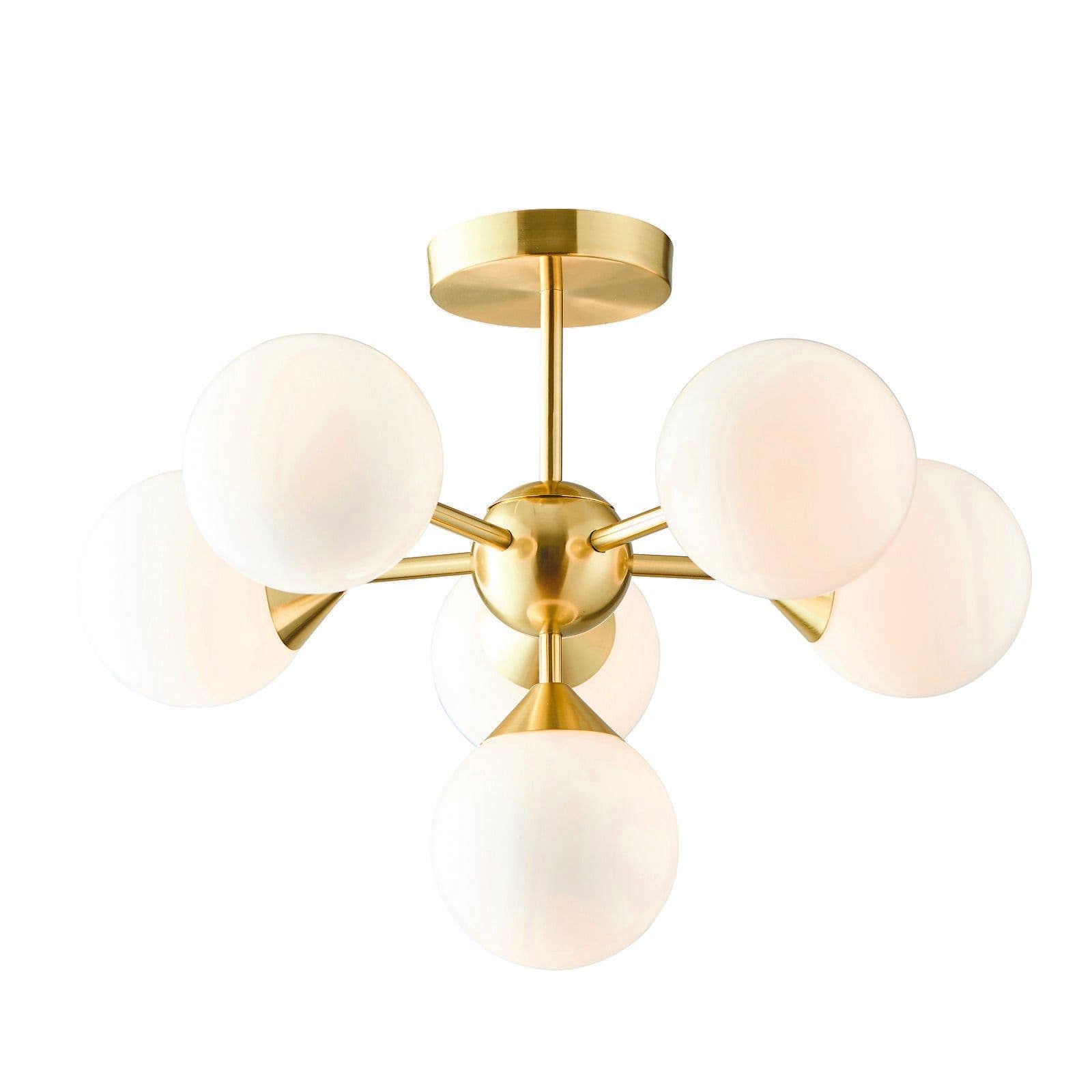 Semi Flush Ceiling Light Satin Brass Plate & Gloss Glass 6 x 18W G9