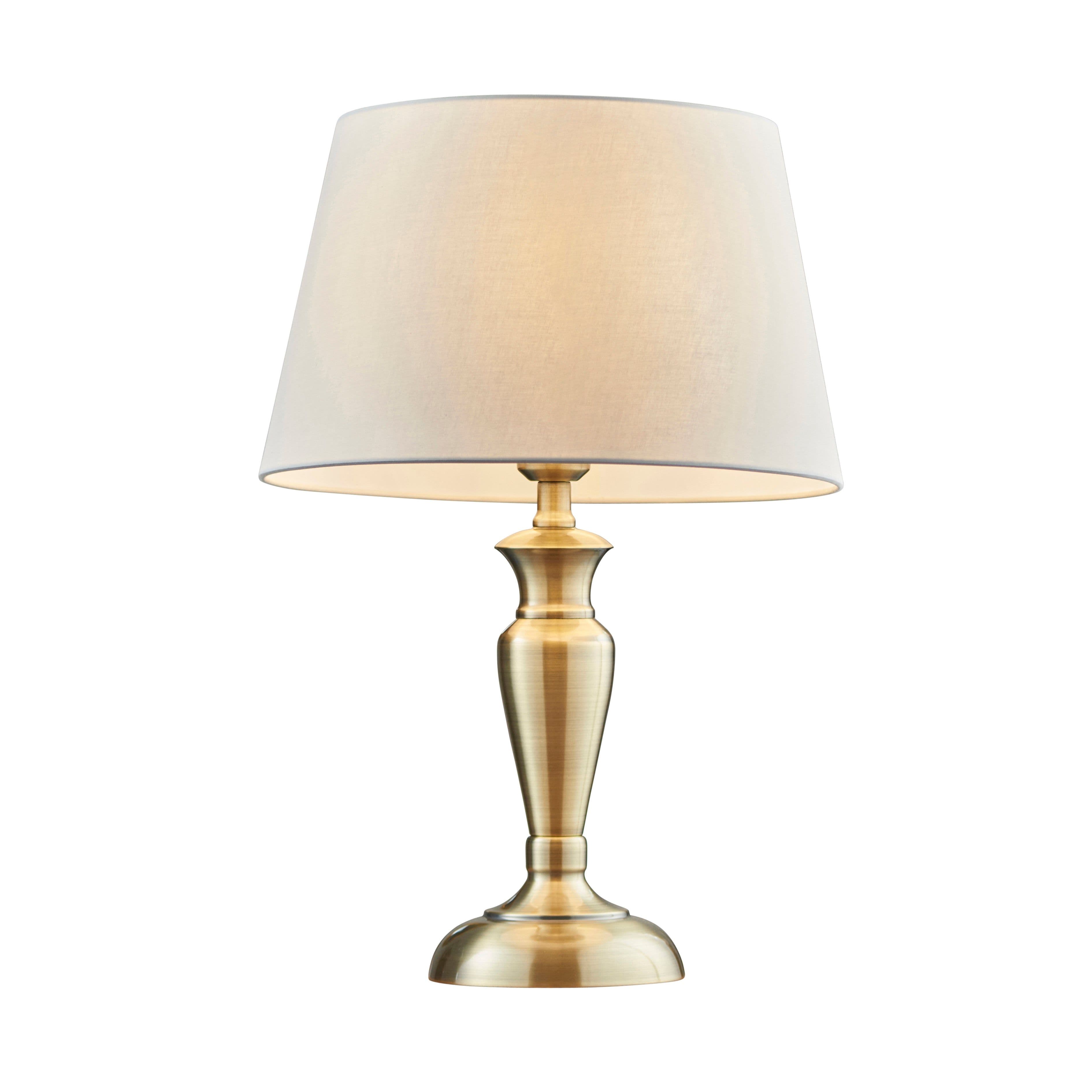 Table Lamp Antique Brass & Pale Cotton 60W E27 Base & Shade e10518