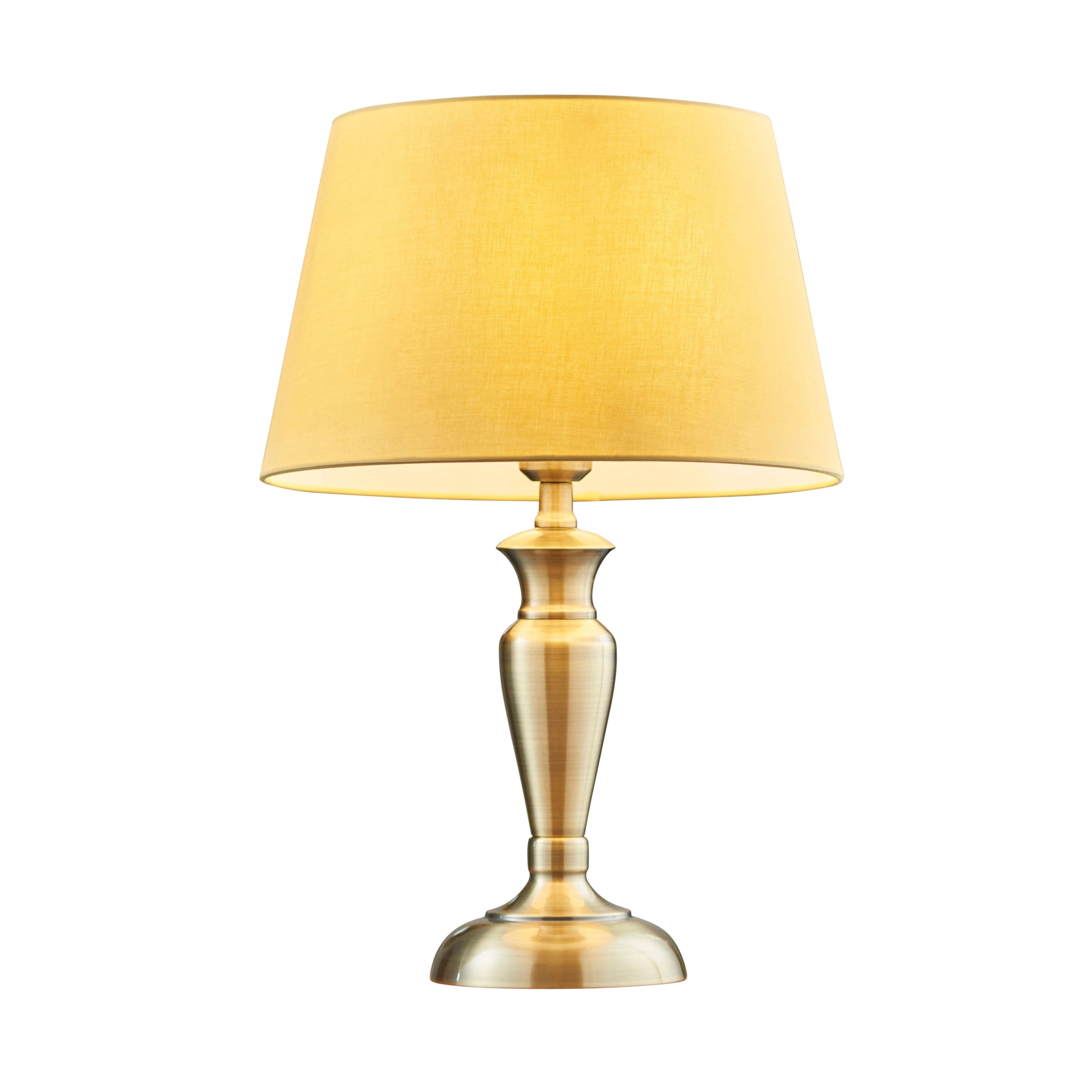 Table Lamp Antique Brass Plate & Cotton 60W E27 Base & Shade e10522
