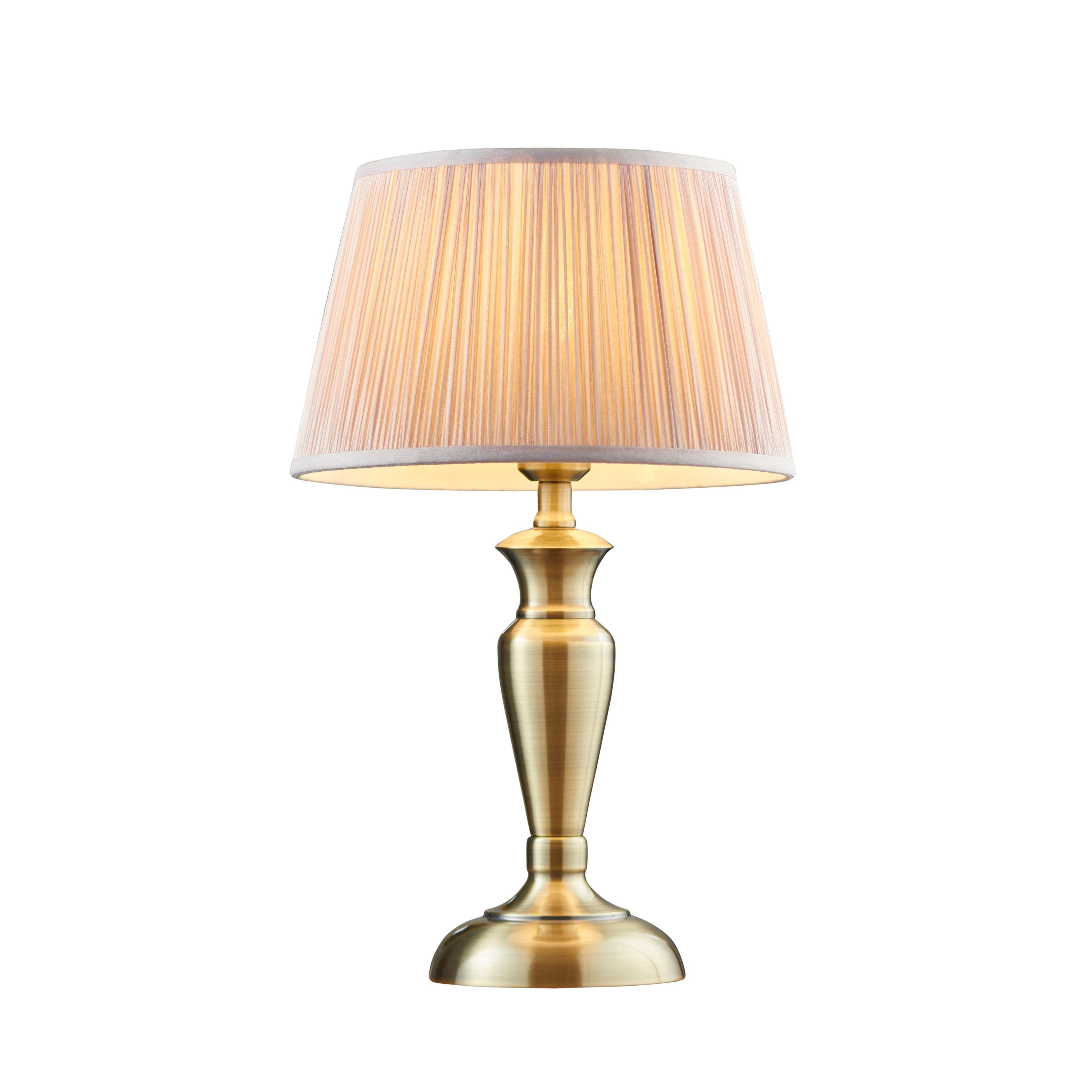 Table Lamp Antique Brass & Dusky Silk 60W E27 Base & Shade e10527