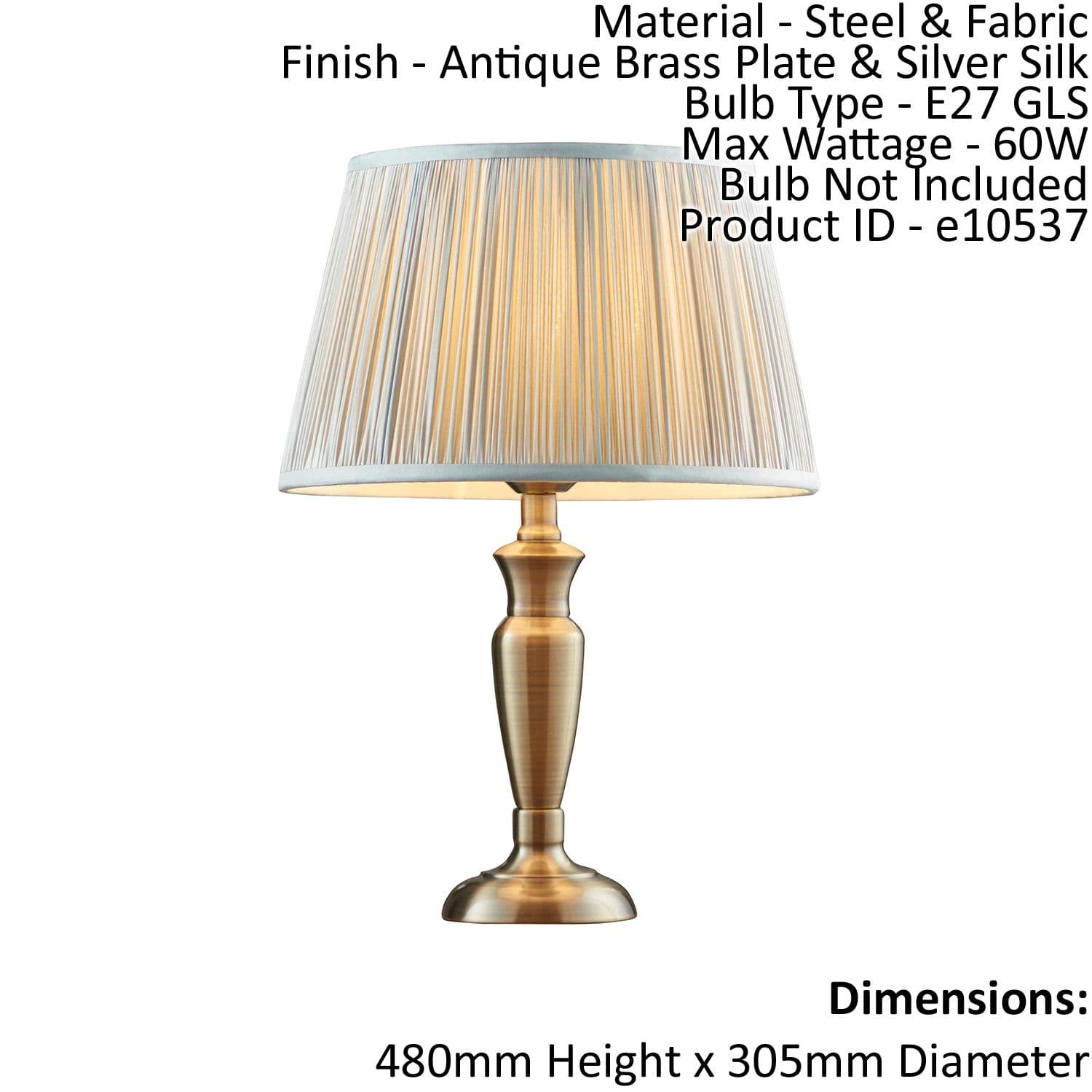 Table Lamp Antique Brass & Silk 60W E27 GLS Base & Shade e10245