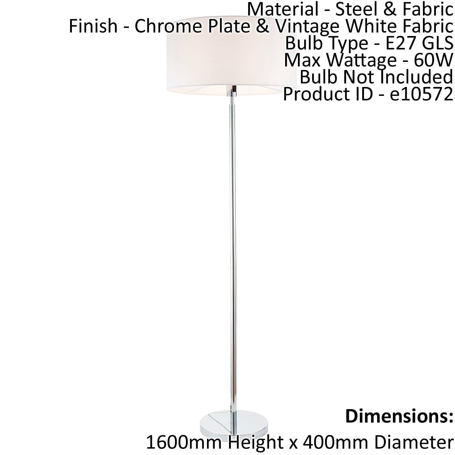 Floor Lamp Light Chrome & Vintage Fabric 60W E27 Base & Shade e10572