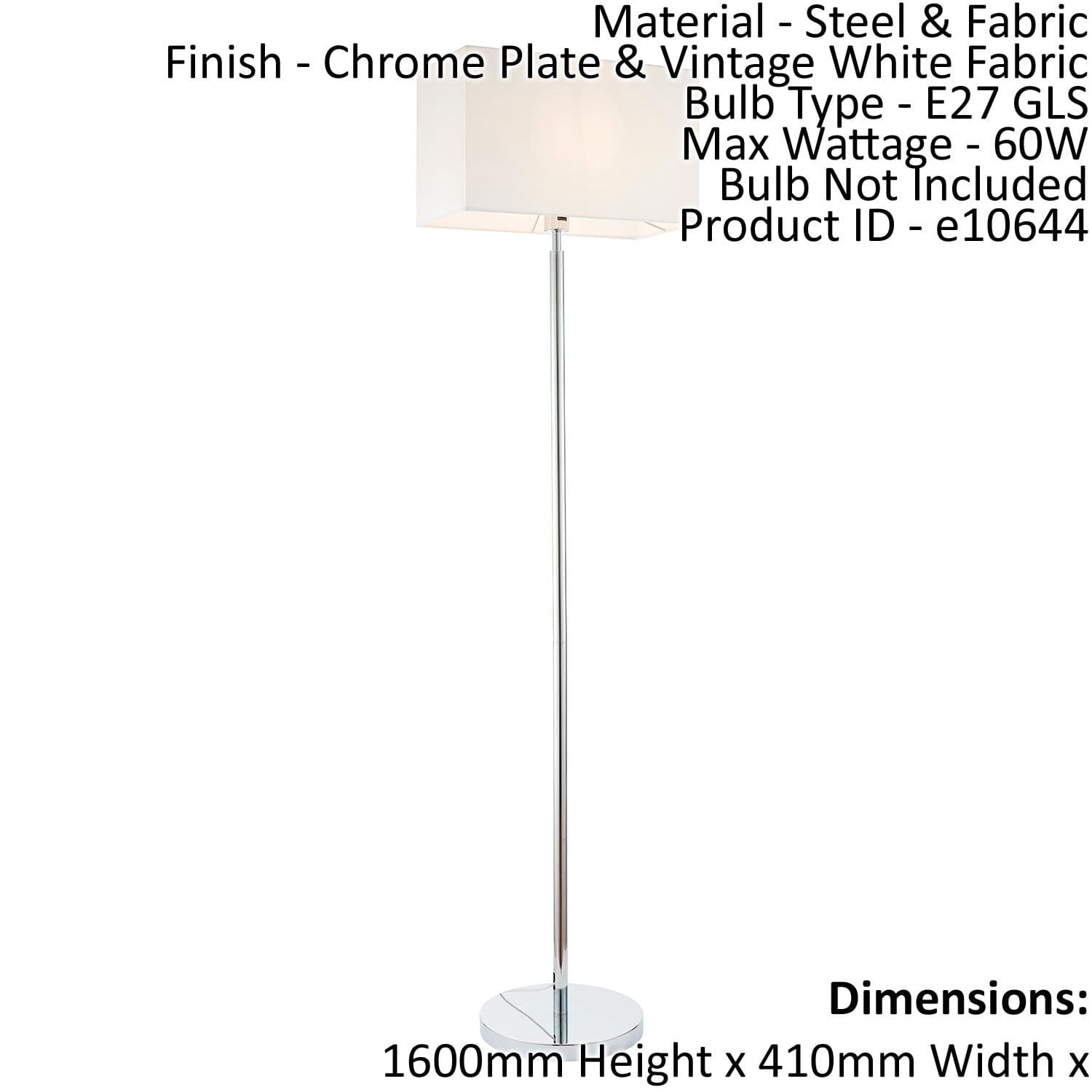 Floor Lamp Light Chrome & Vintage Fabric 60W E27 Base & Shade e10644