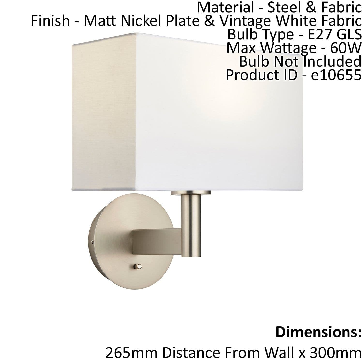 Wall Light Matt Nickel Plate & Vintage Fabric 60W E27 GLS e10655