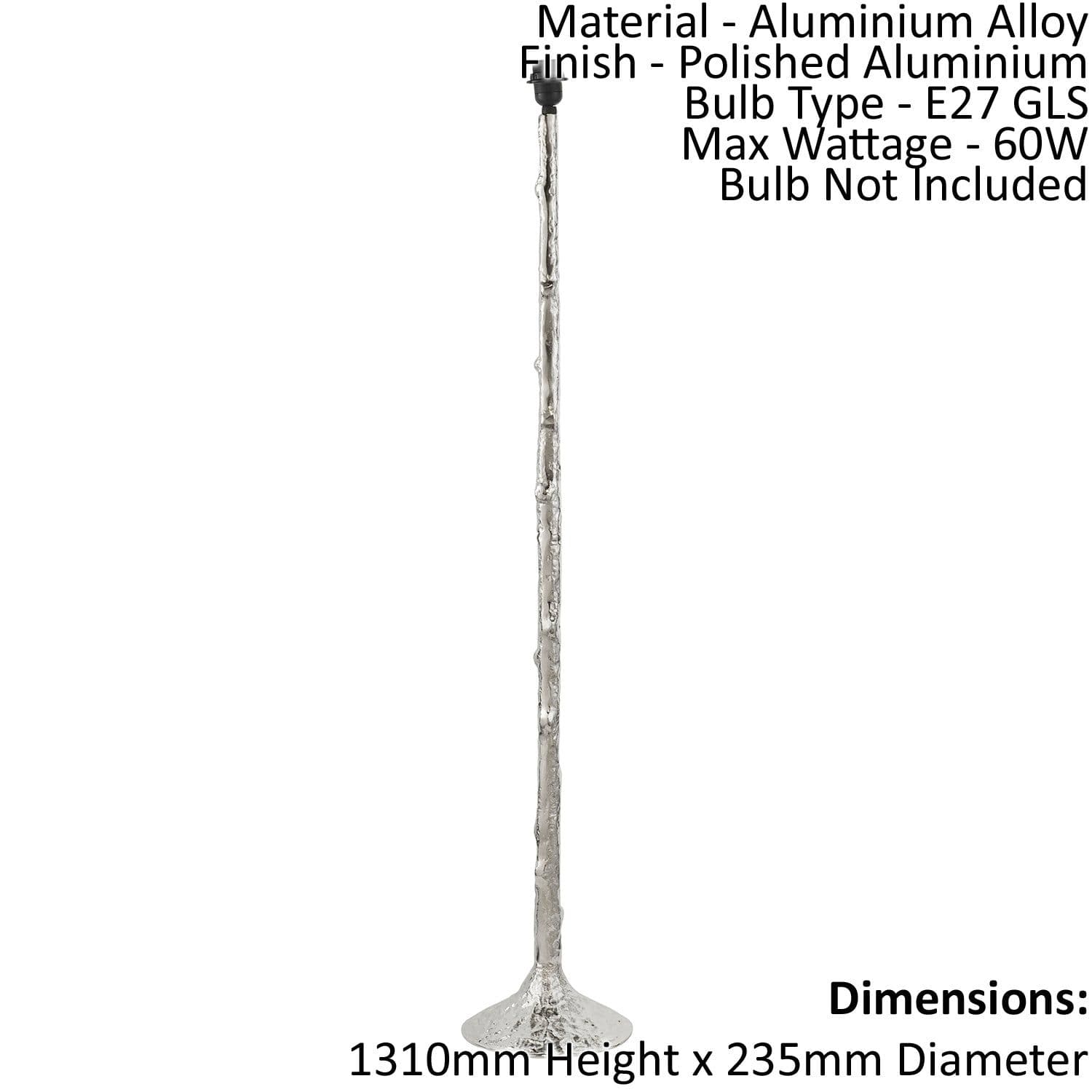 Floor Lamp Light Polished Aluminium 60W E27 GLS Standing Base Only