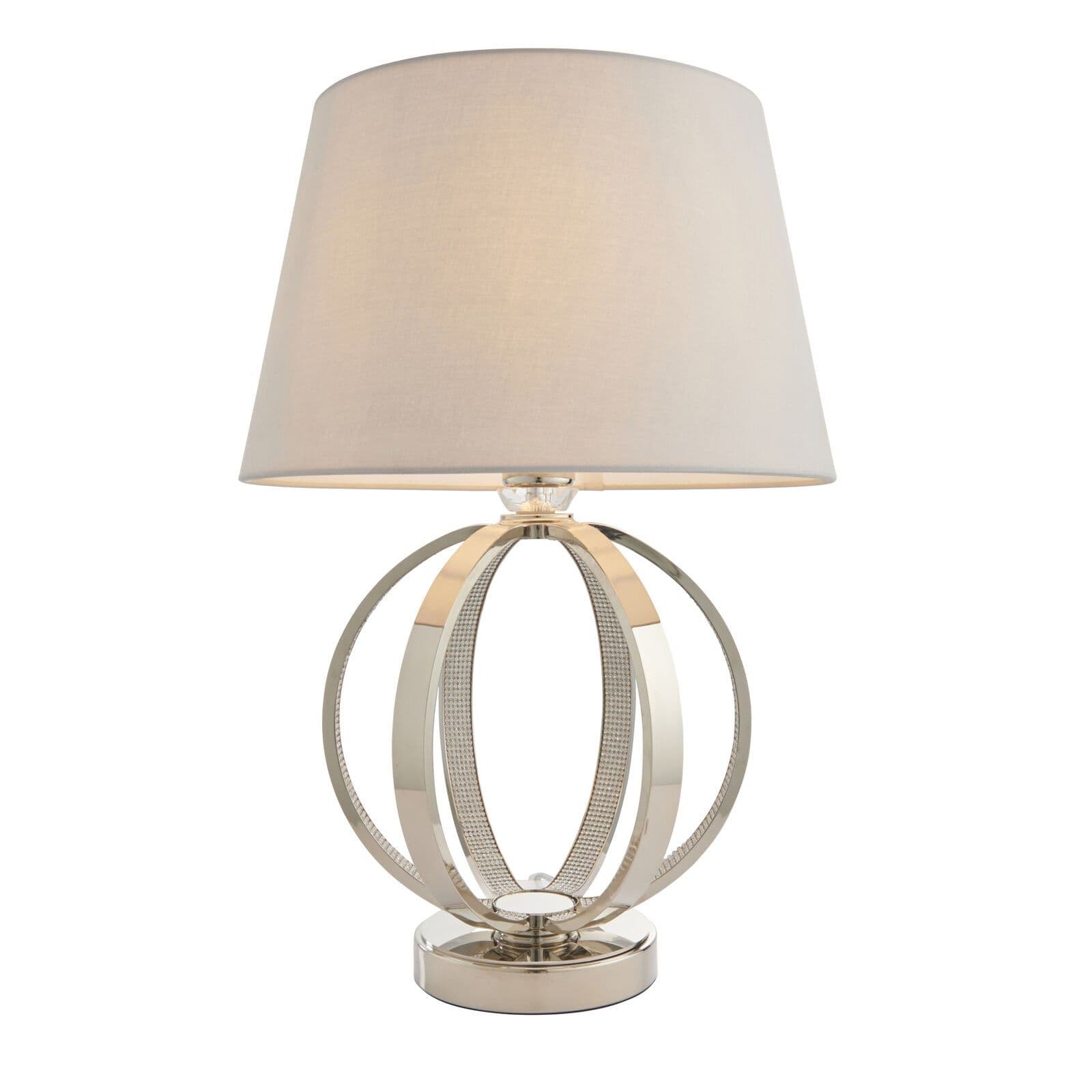 Table Lamp Bright Nickel Plate & Pale Cotton 40W E27 GLS Base & Shade