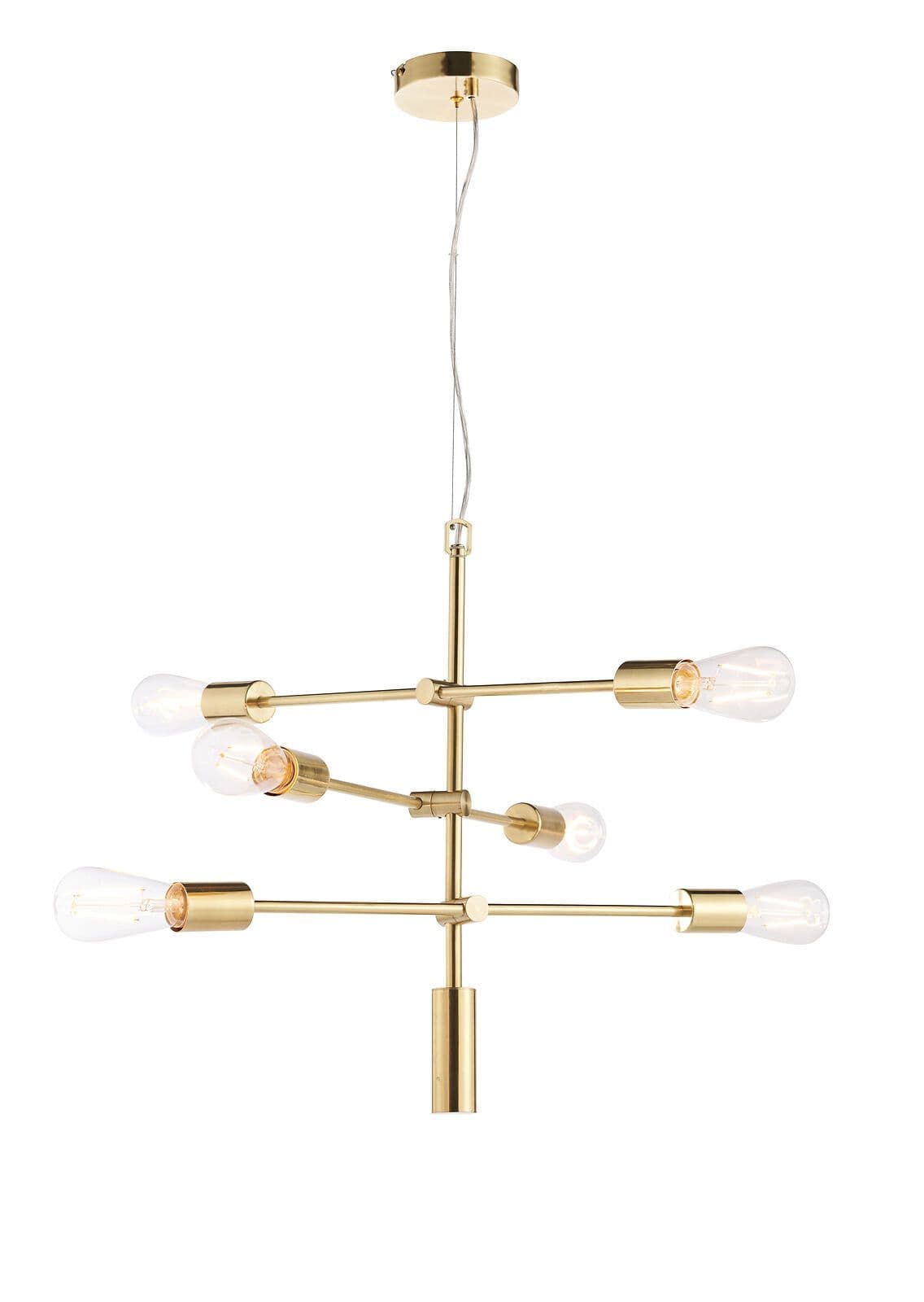 Ceiling Pendant Light Satin Brass Plate 6x60W E27 Dimmable Arm Lamp