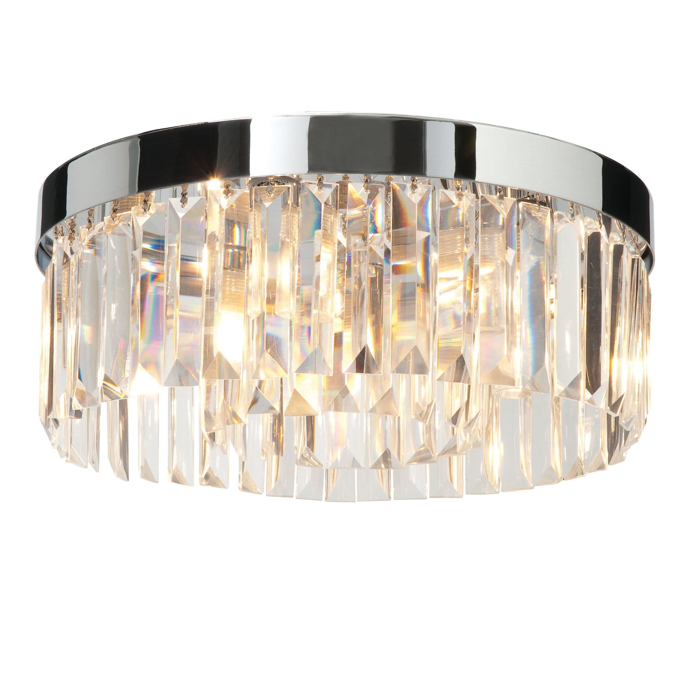 Flush Bathroom Ceiling Light IP44 - Chrome Plate & Clear Crystal - 5 x 18W G9