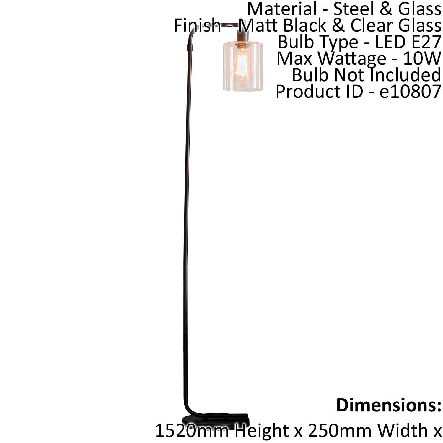 Floor Lamp Light Matt & Clear Glass 10W LED E27 Complete Lamp