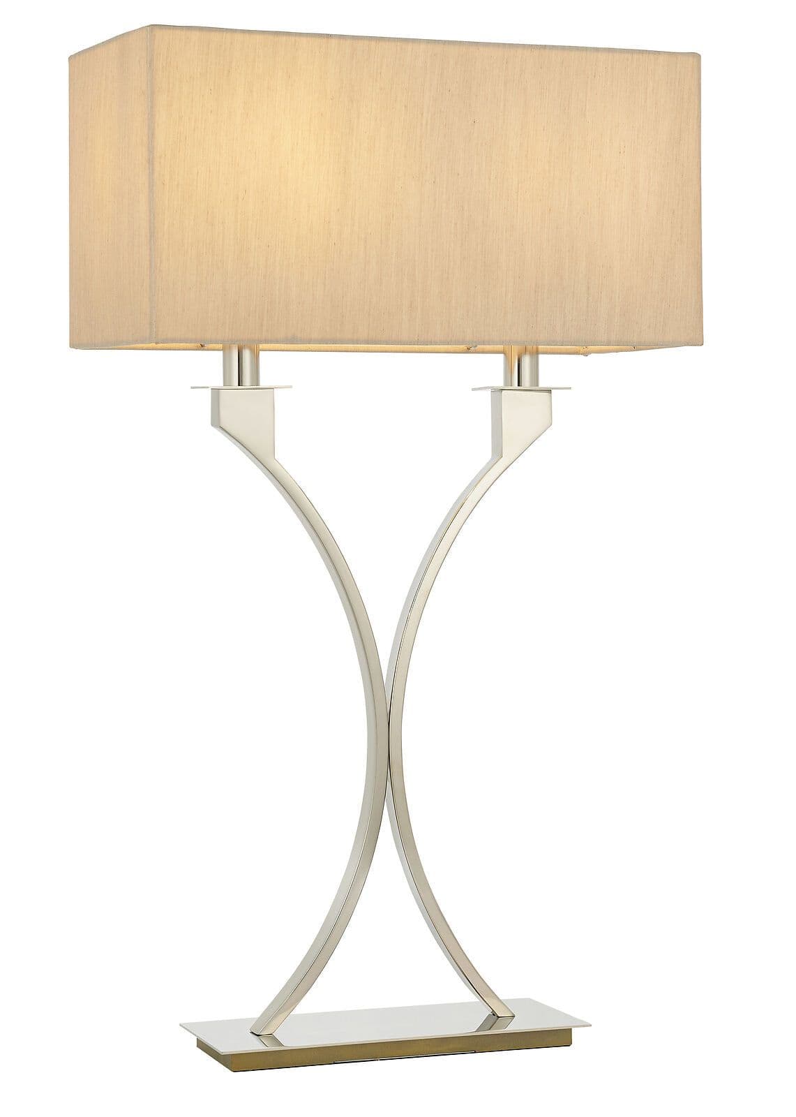 Table Lamp Polished Nickel Plate & Fabric 2 x 60W E27 Bedside Light