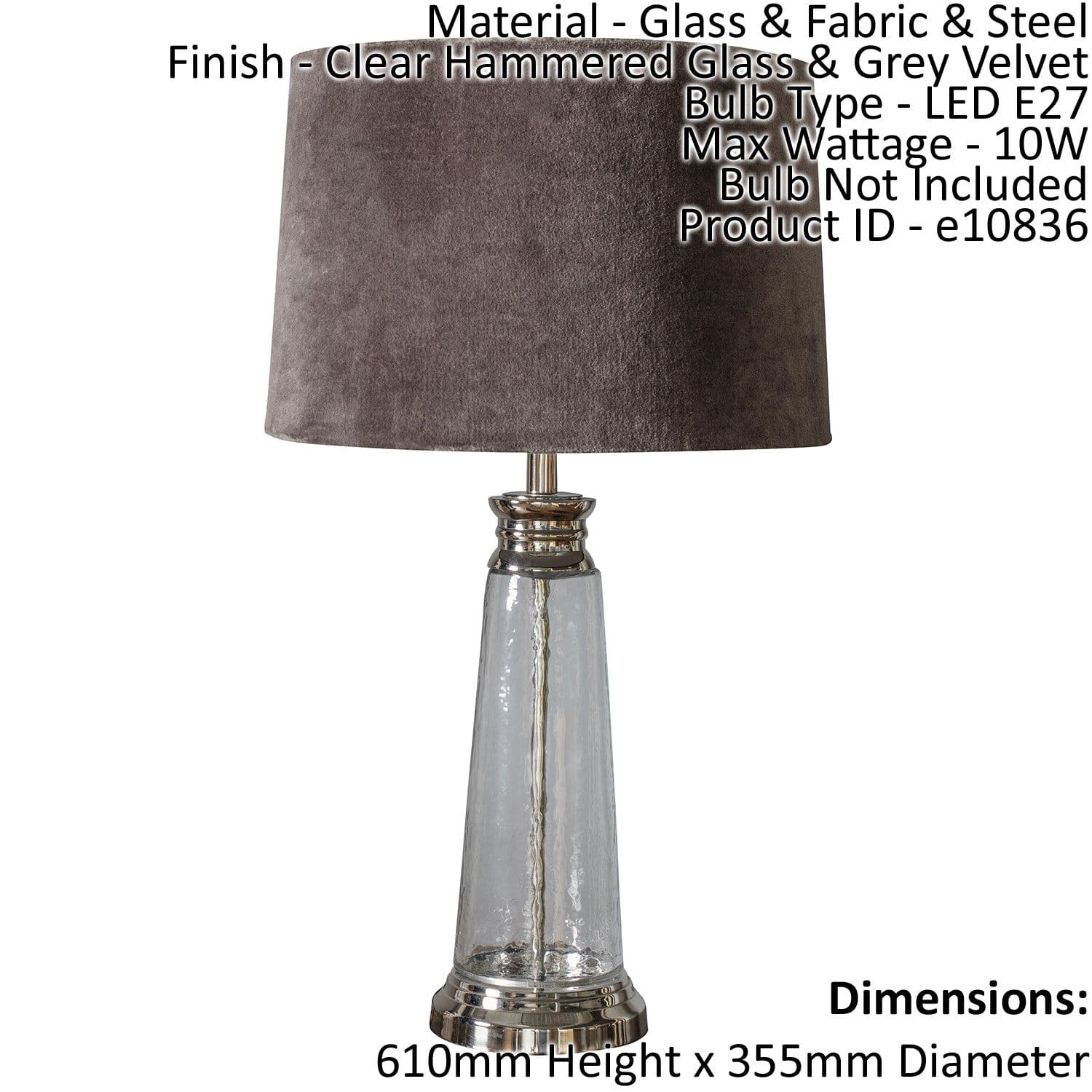 Table Lamp Clear Hammered Glass & Velvet 10W LED E27 Base & Shade