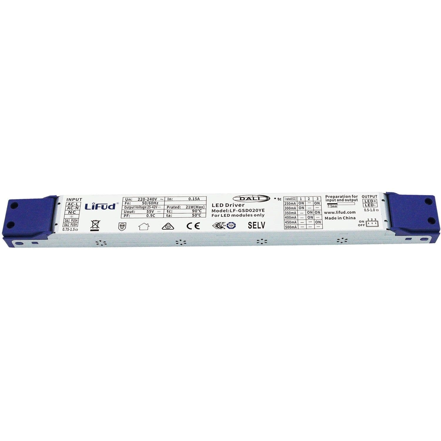 DALI 21W Digital LED Driver Flicker Free 250 to 500mA Output Dimmable