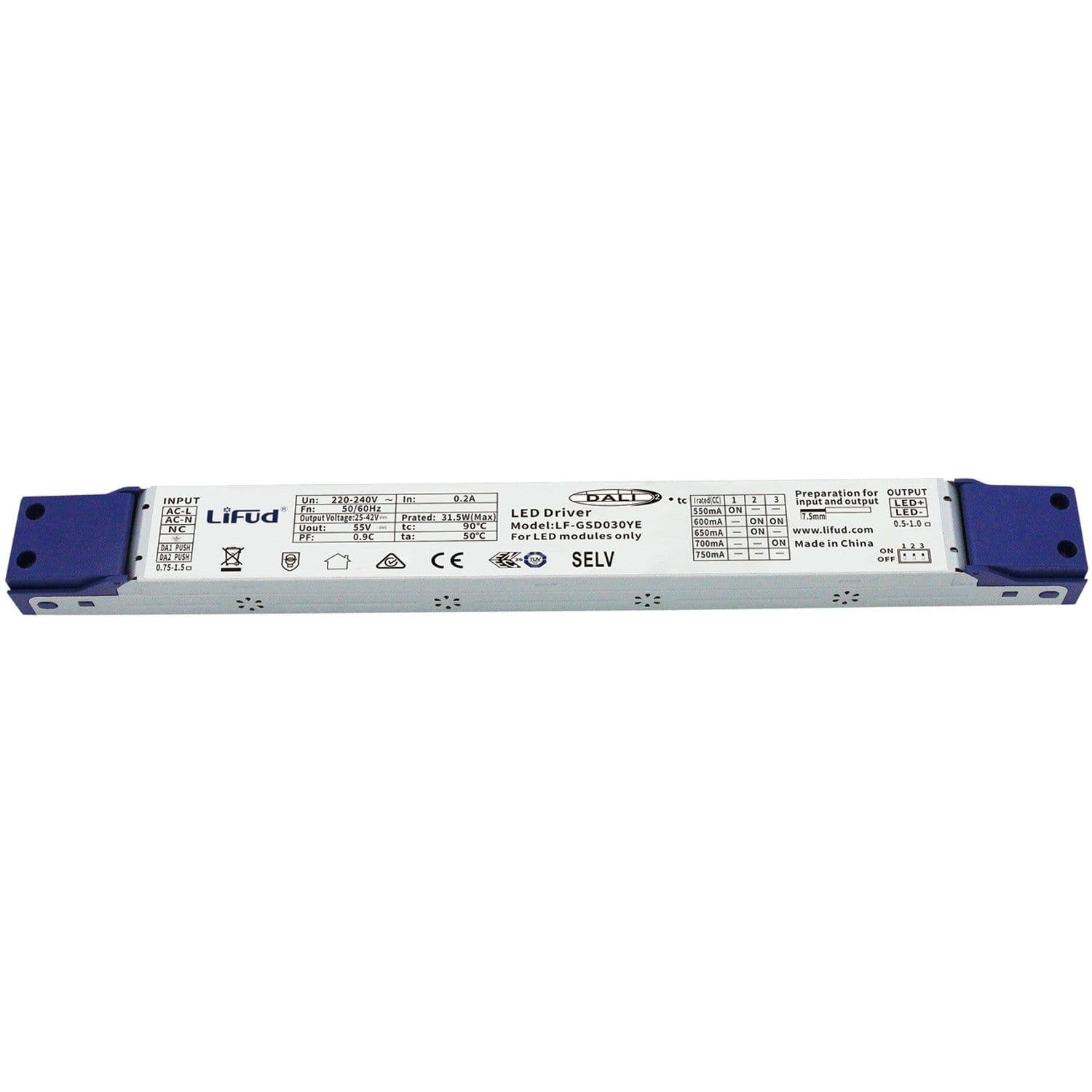 DALI 31.5W Digital LED Driver - Flicker Free - 550 to 750mA Output - Dimmable