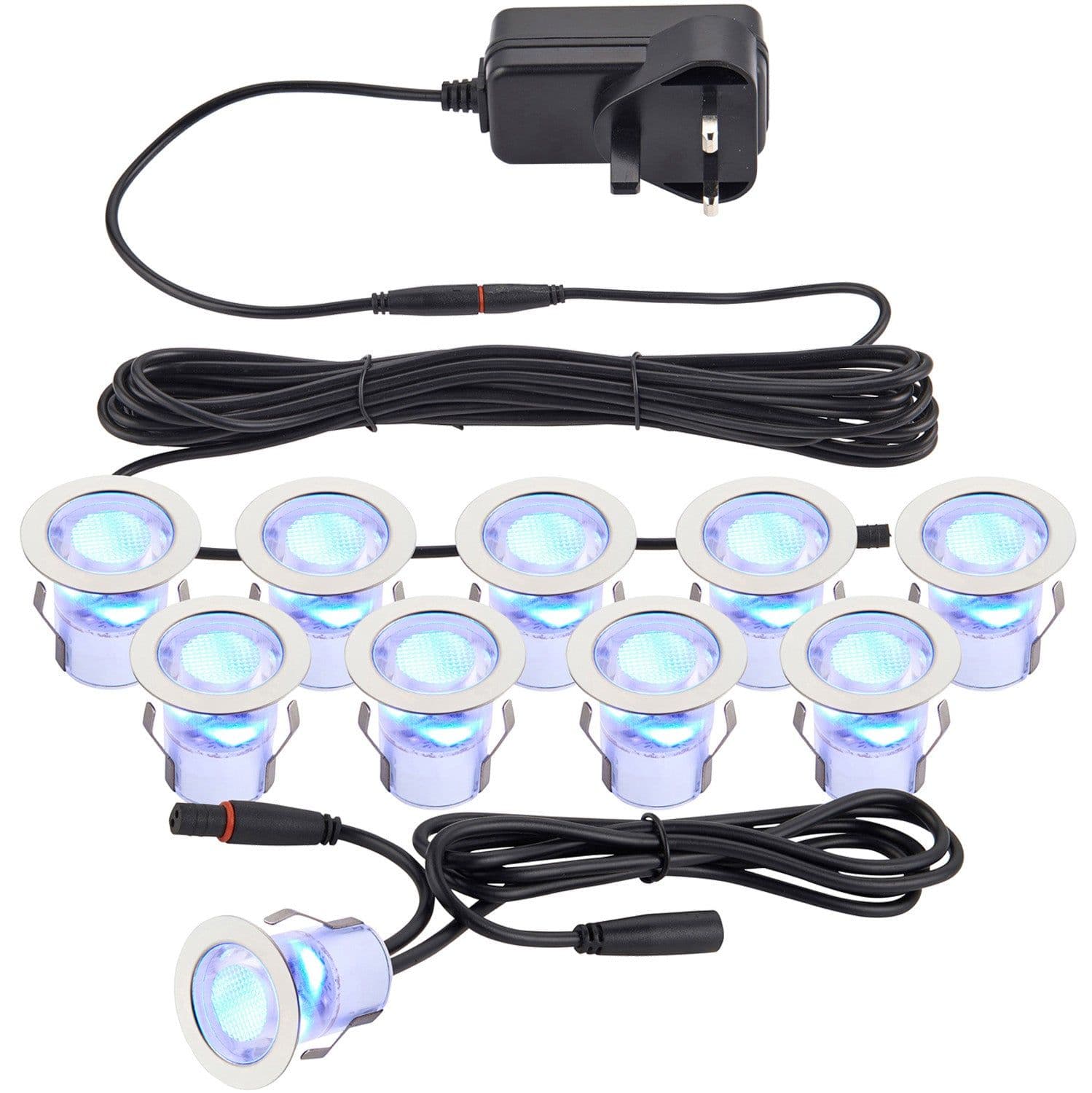 Recessed IP44 Decking Guide Light Kit 10 x Light LED Stainless Steel