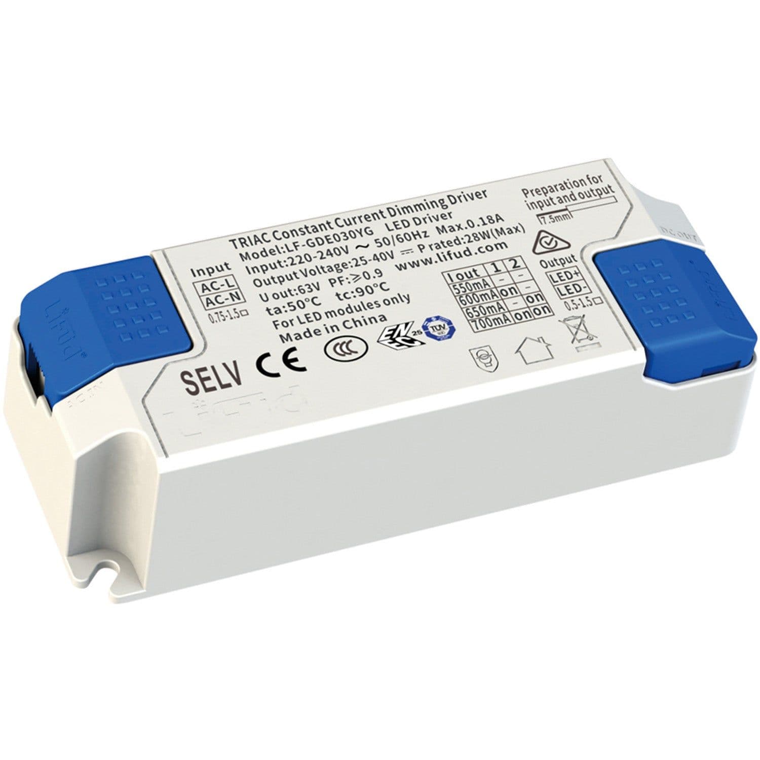 28W Dimmable LED Driver 550 to 700mA Constant Current Fixed Output