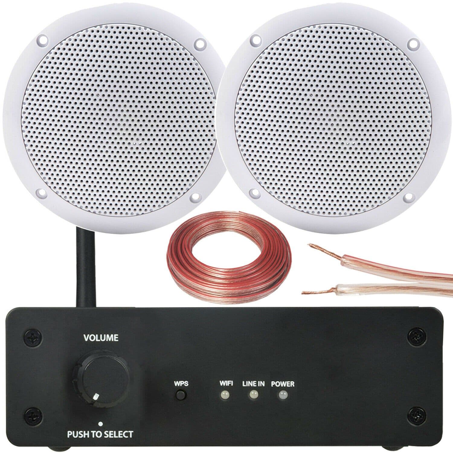 Bathroom Wi Fi Ceiling Speaker Kit Wireless Amp & 2x 80W Moisture Resistant