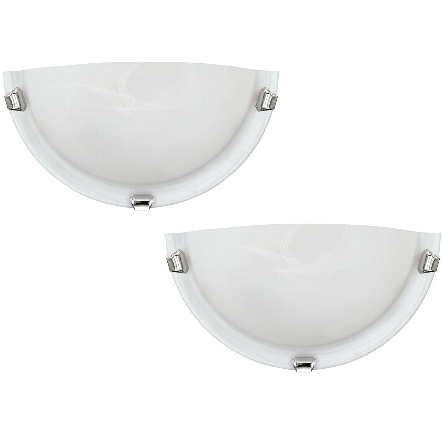 2 PACK Wall Light Chrome Plated Shade Glass Alabaster E27 1x60W
